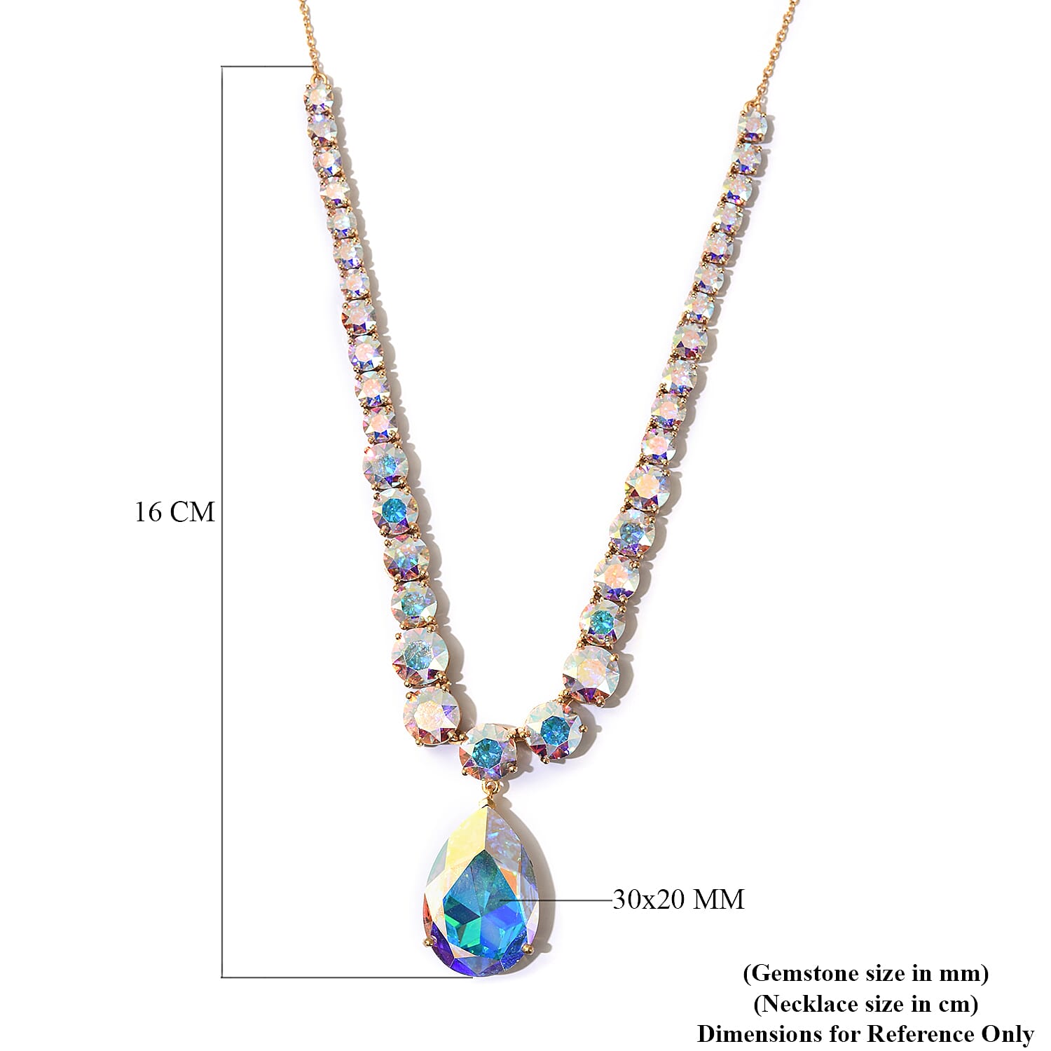 Lustro Stella  AB Crystal Necklace (Size 18) in Gold Tone