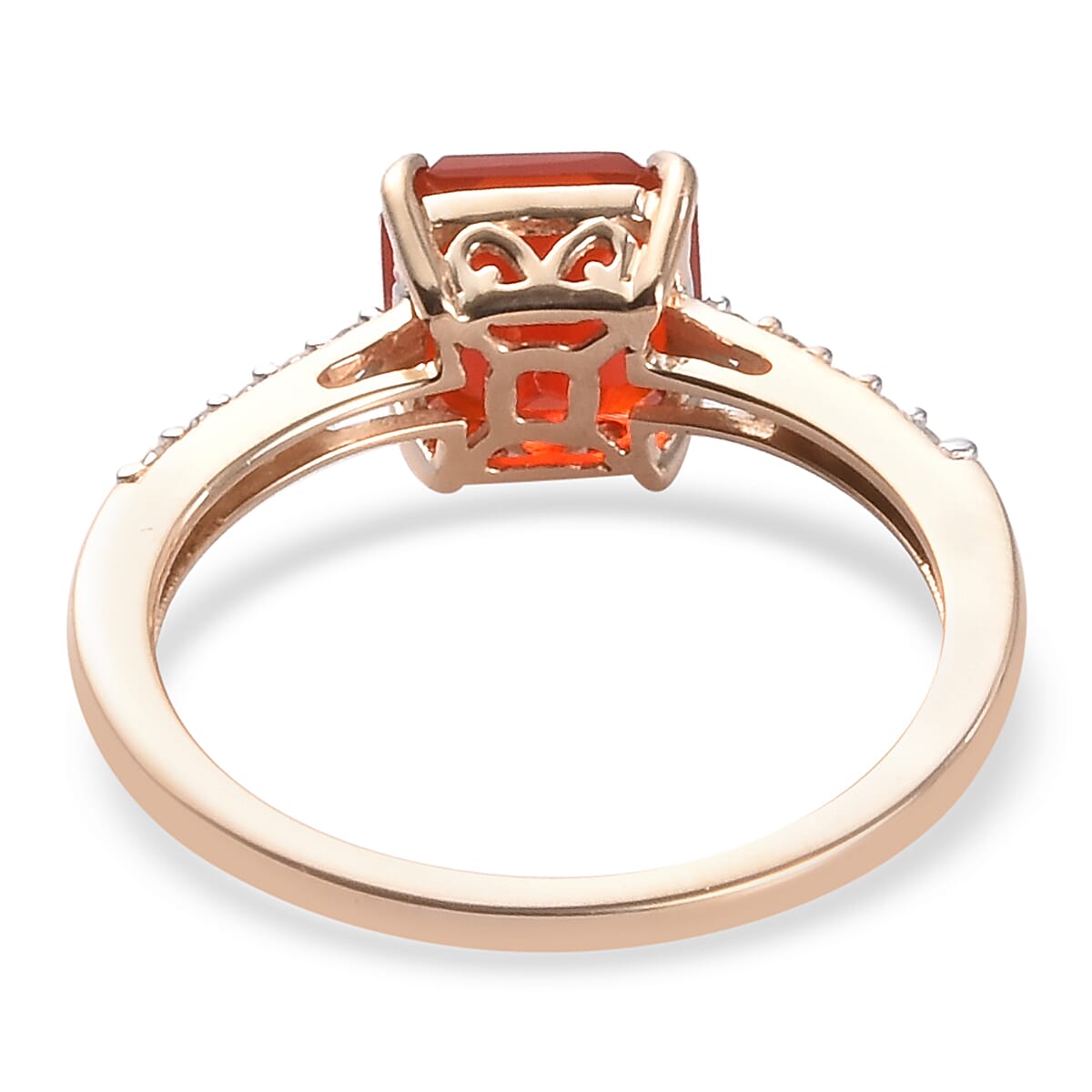 Sundays Child - 9K Yellow Gold Asscher Cut AAA Jalisco Fire Opal and Diamond Ring 1.35 Ct.