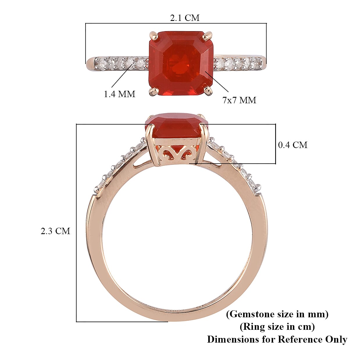 Sundays Child - 9K Yellow Gold Asscher Cut AAA Jalisco Fire Opal and Diamond Ring 1.35 Ct.