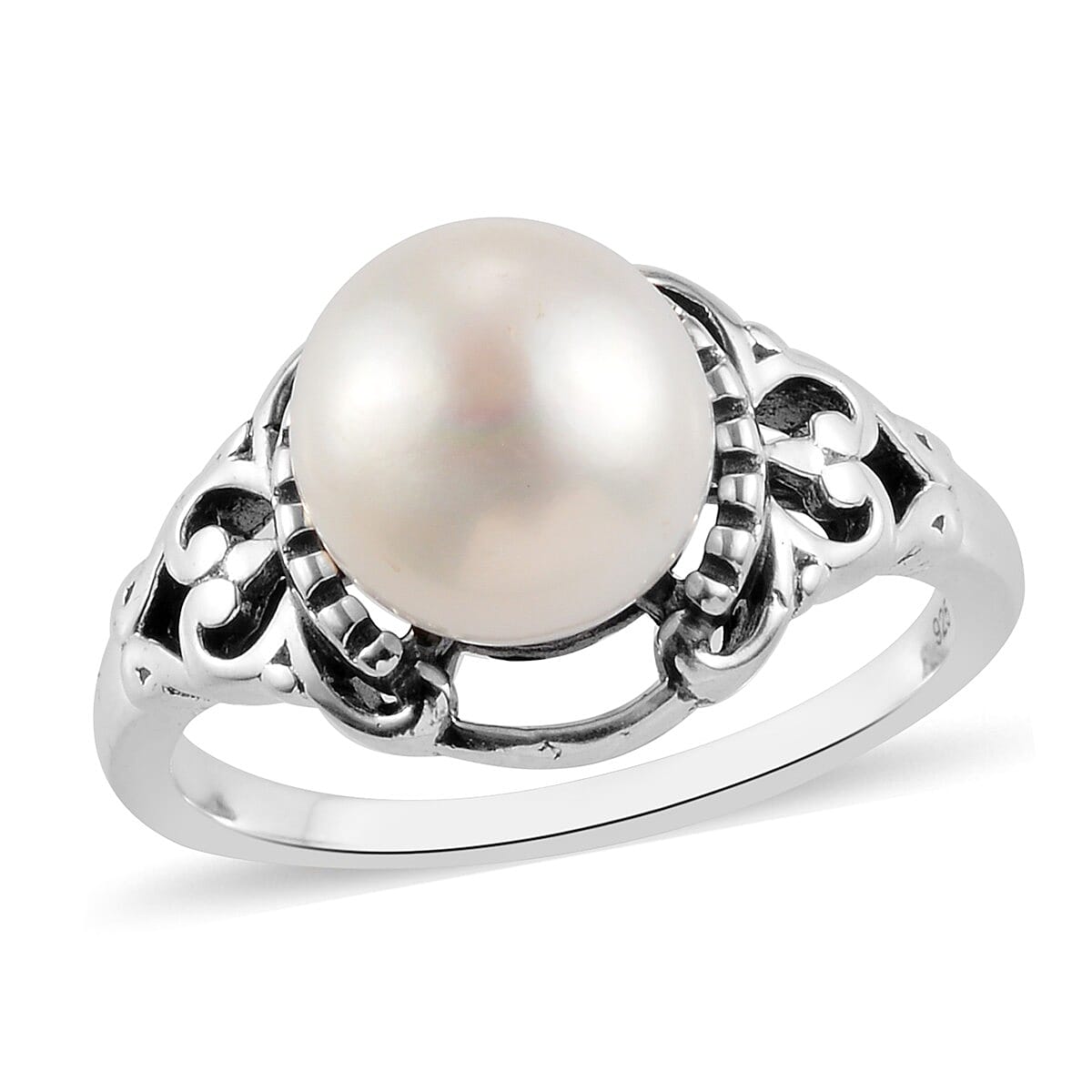 Freshwater Pearl Pearl Ring in Rhodium Overlay Sterling Silver