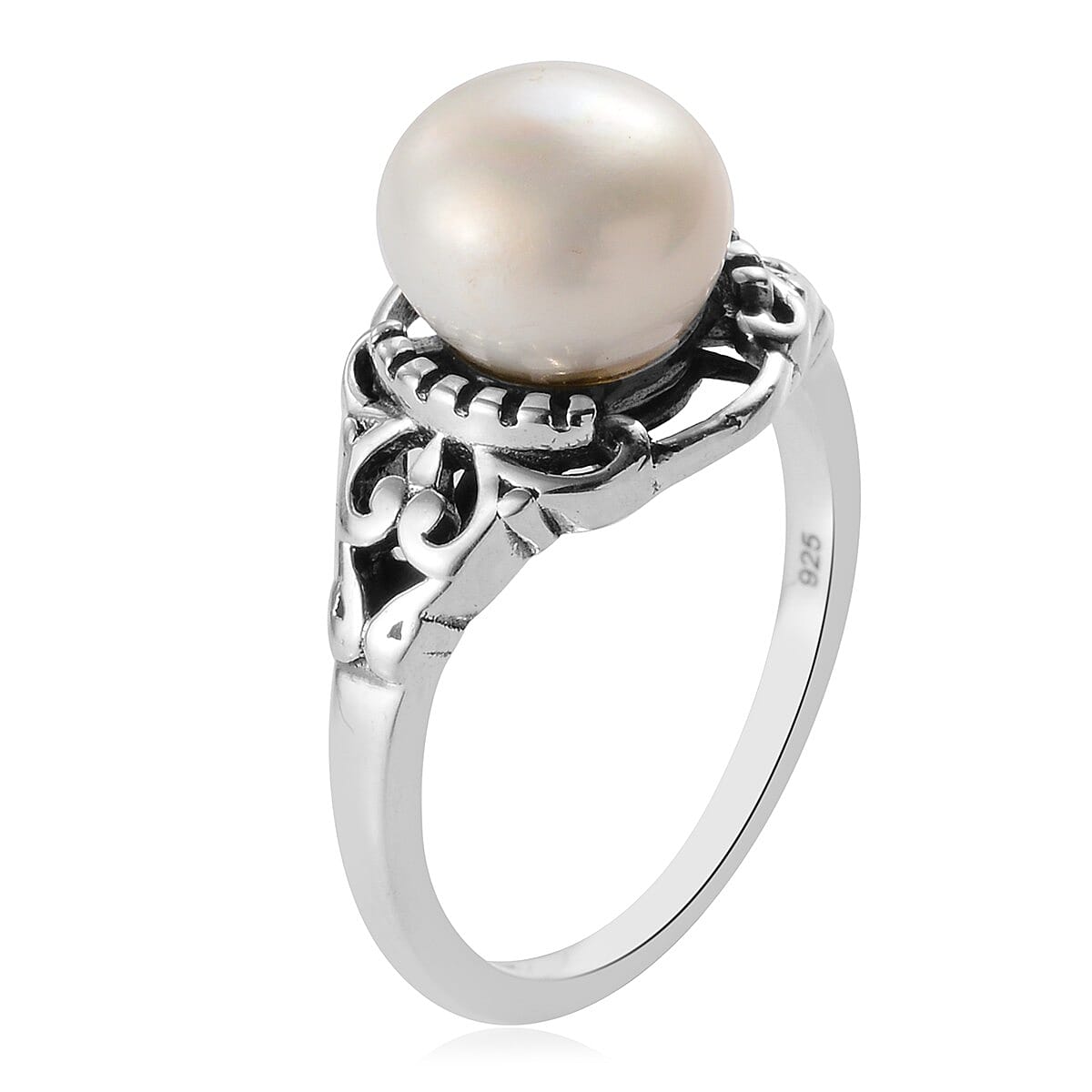 Freshwater Pearl Pearl Ring in Rhodium Overlay Sterling Silver