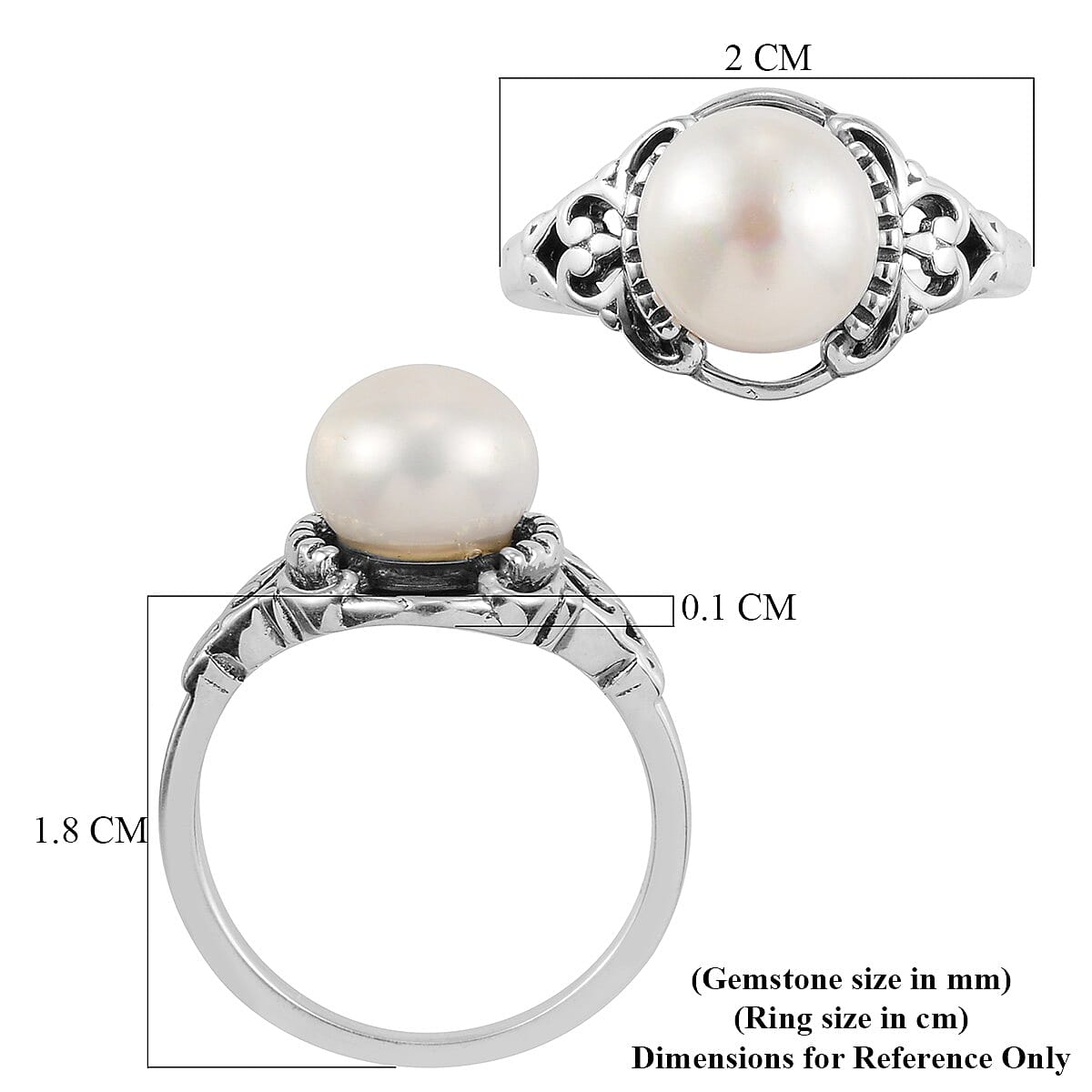 Freshwater Pearl Pearl Ring in Rhodium Overlay Sterling Silver