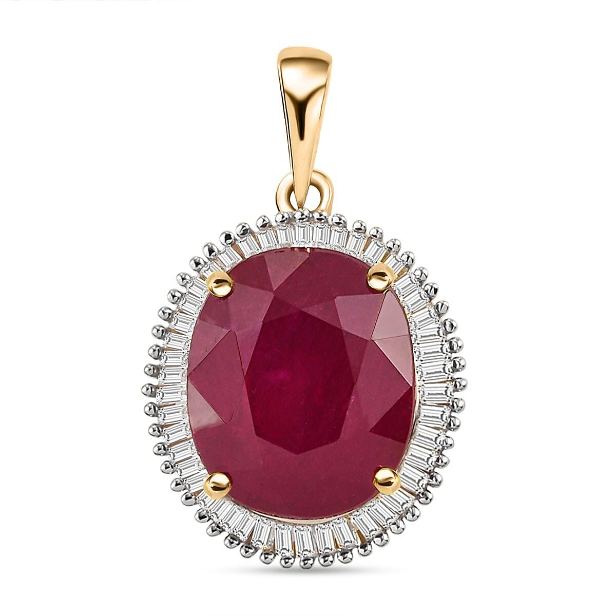 9K Yellow Gold African Ruby & Diamond Halo Pendant 8.55 Ct