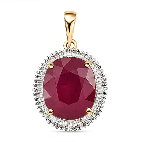 9K Yellow Gold African Ruby & Diamond Halo Pendant 8.55 Ct
