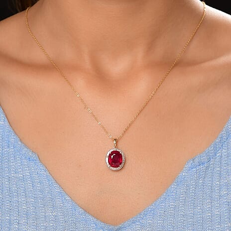 9K Yellow Gold African Ruby & Diamond Halo Pendant 8.55 Ct