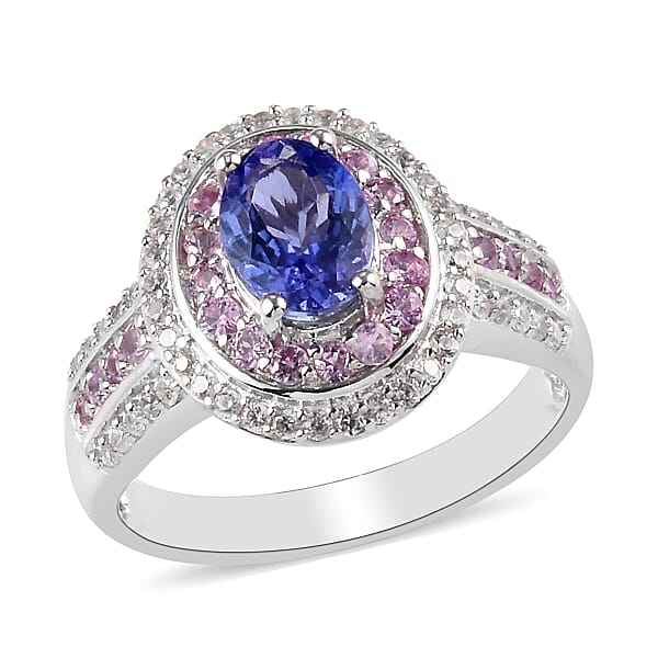 2 Ct. Tanzanite, Pink Sapphire and Cambodian Zircon Ring in Platinum ...