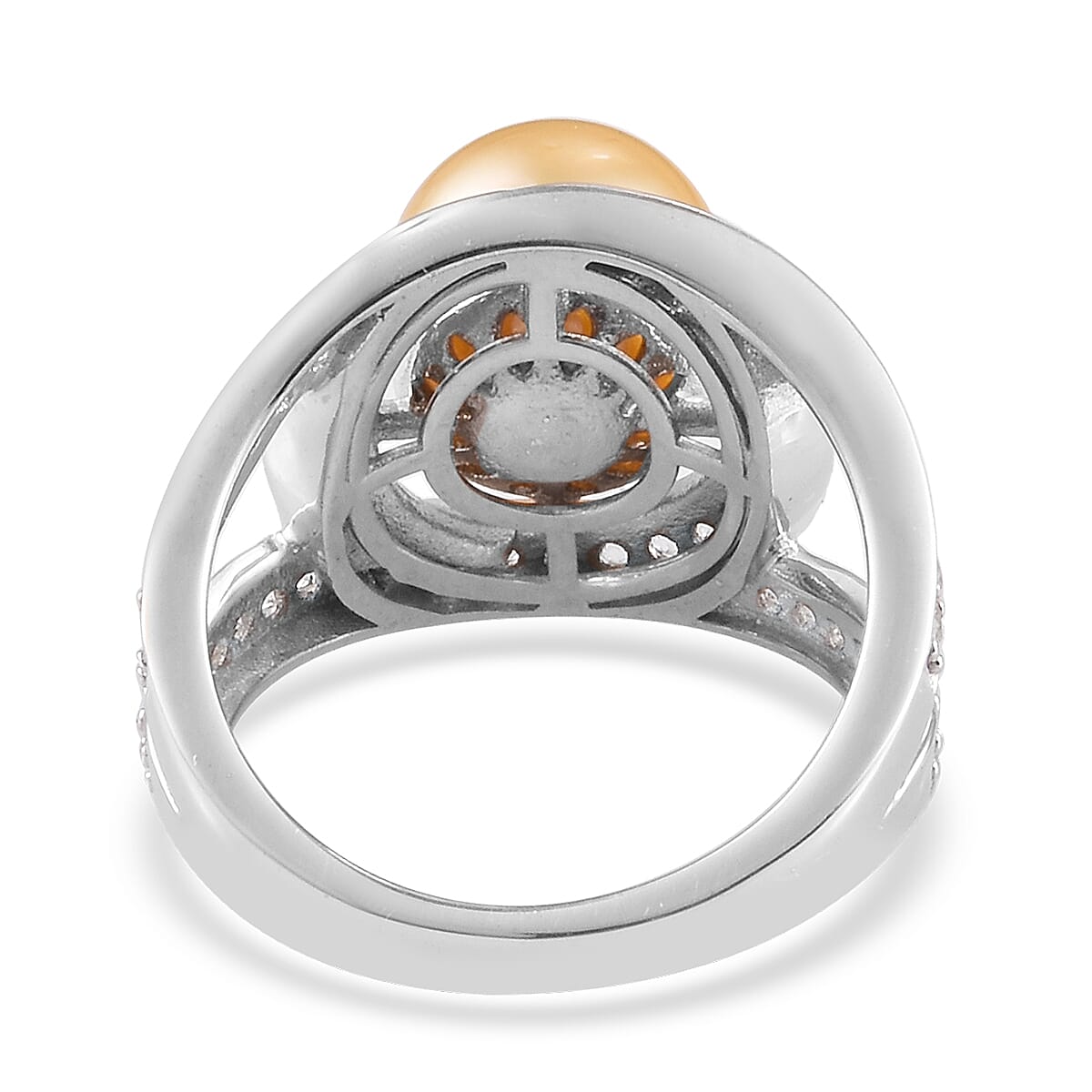 South Sea Pearl and Natural Zircon Ring in Platinum Overlay Sterling Silver