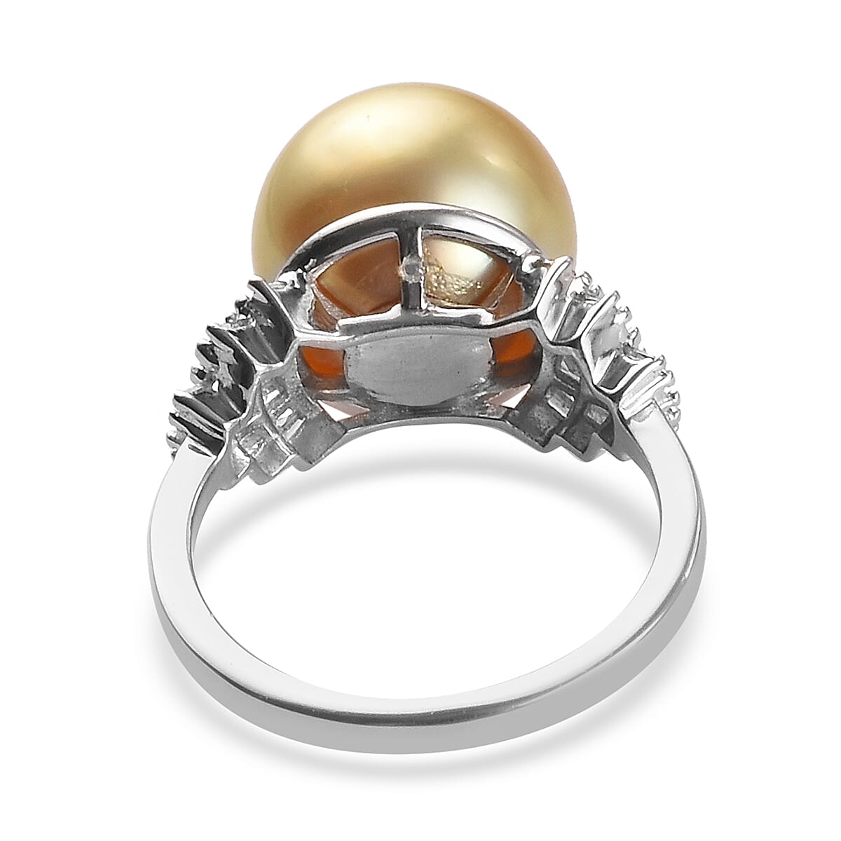South Sea Pearl and Diamond Ring in Platinum Overlay Sterling Silver