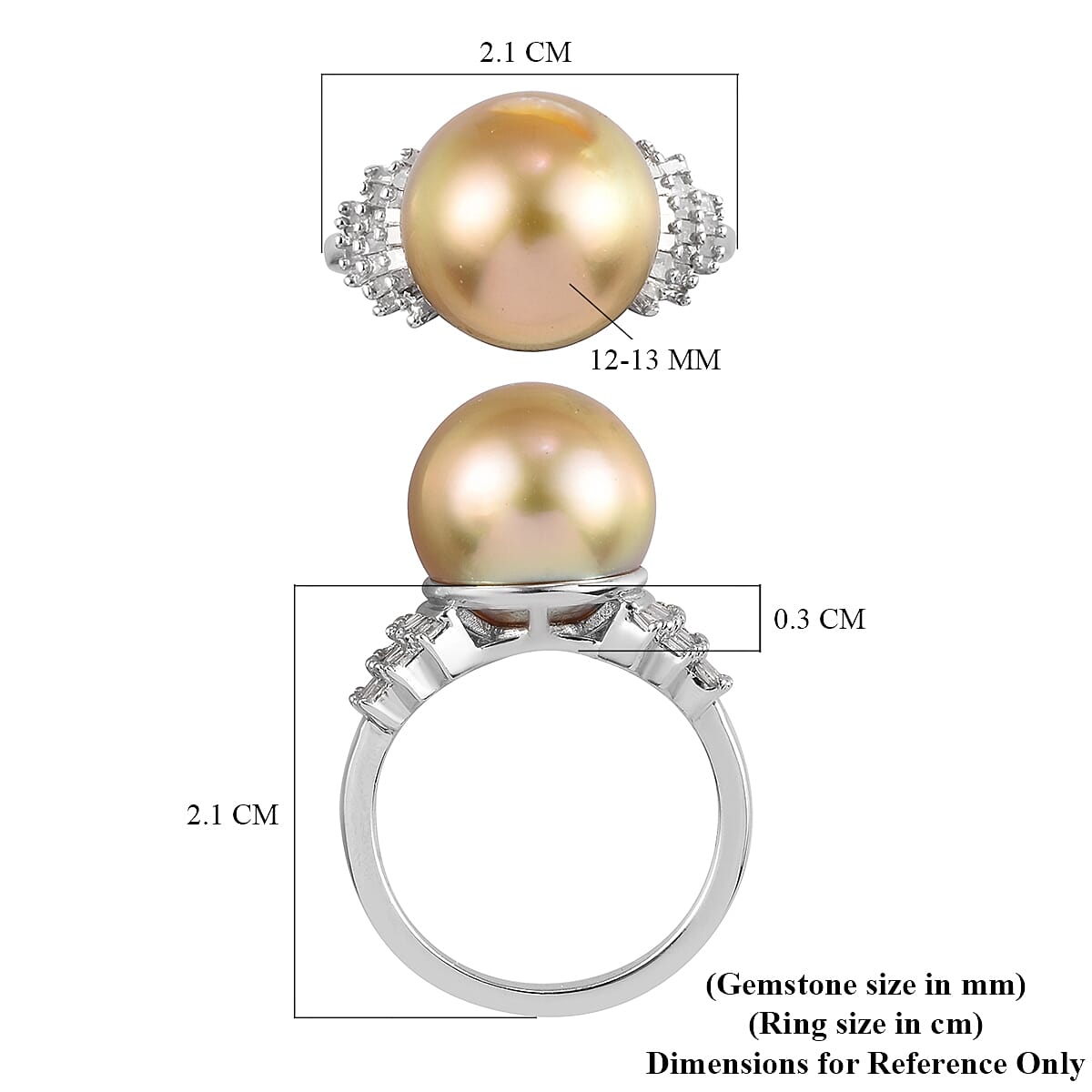 South Sea Pearl and Diamond Ring in Platinum Overlay Sterling Silver