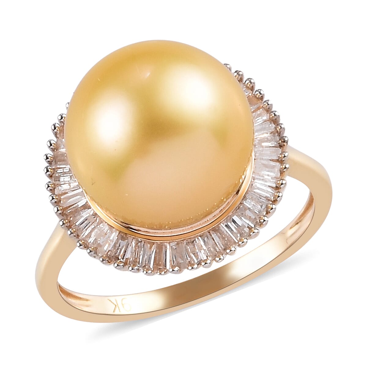 9K Yellow Gold South Sea Pearl & White Diamond (SI-G-H) Halo Ring 11.40 Ct.