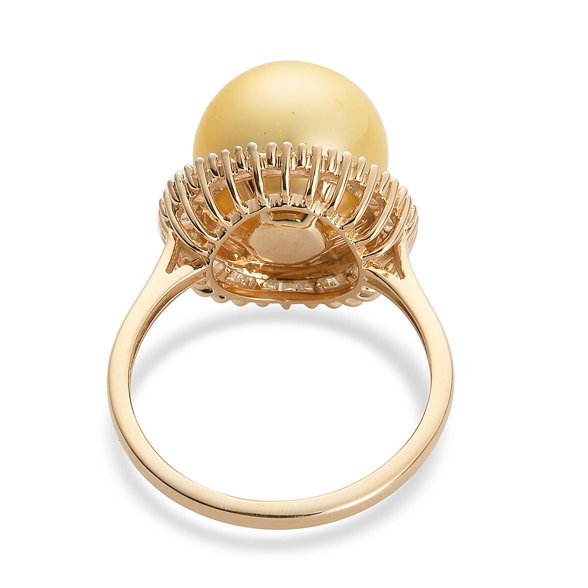 9K Yellow Gold South Sea Pearl & White Diamond (SI-G-H) Halo Ring 11.40 Ct.