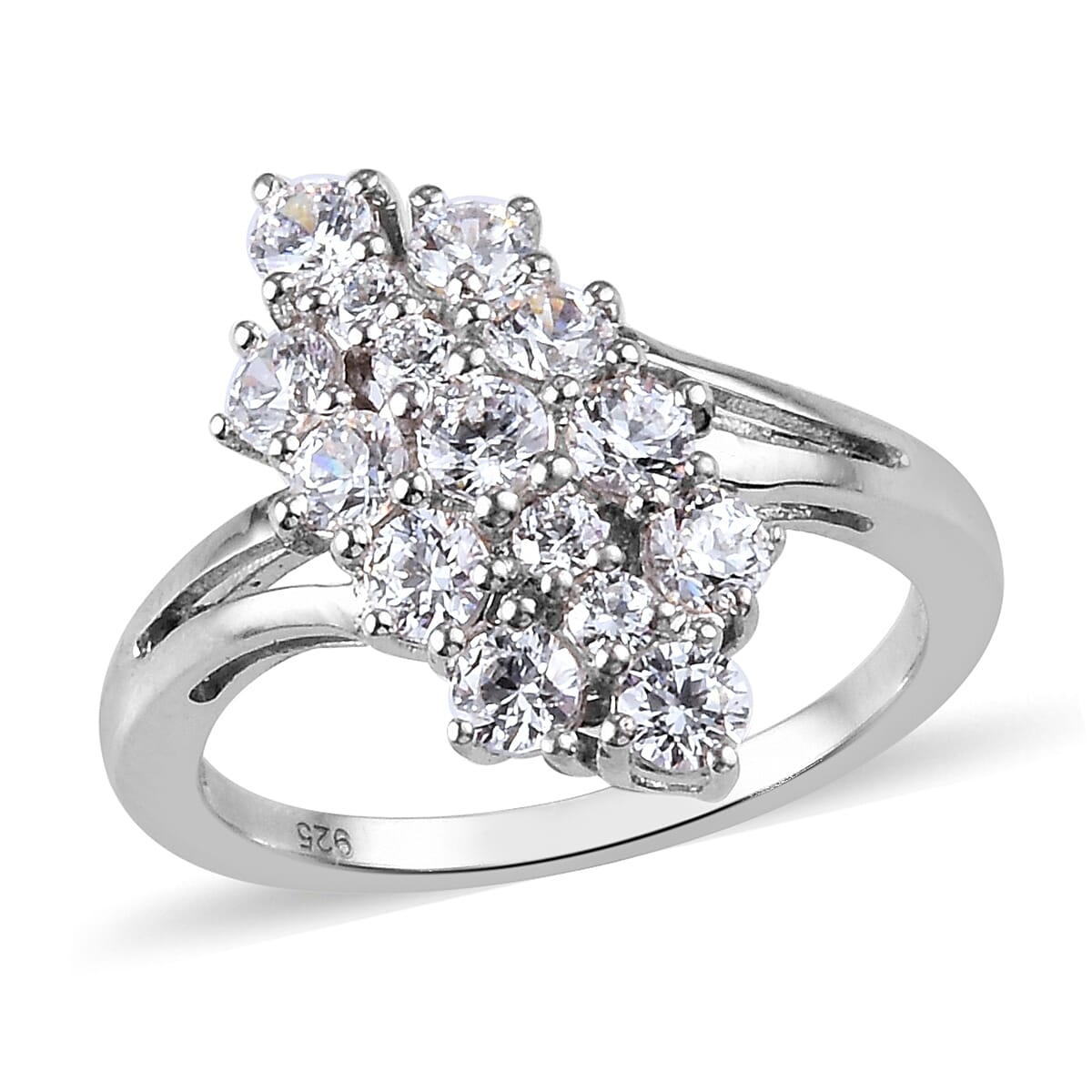 Lustro Stella Platinum Overlay Sterling Silver Ring Made with Finest CZ 2.60 Ct.