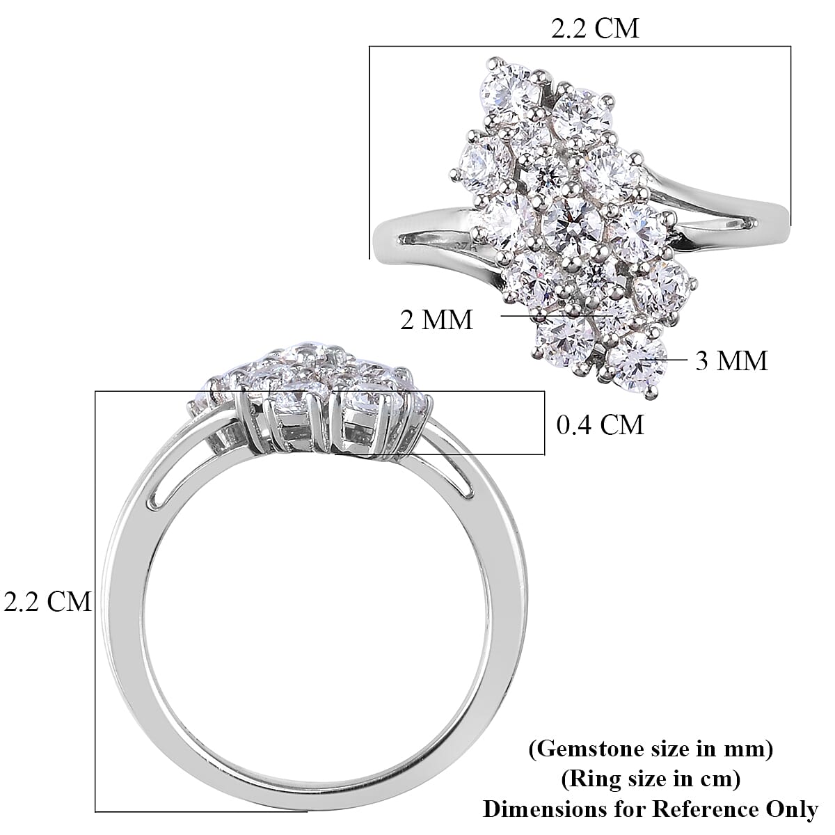 Lustro Stella Platinum Overlay Sterling Silver Ring Made with Finest CZ 2.60 Ct.