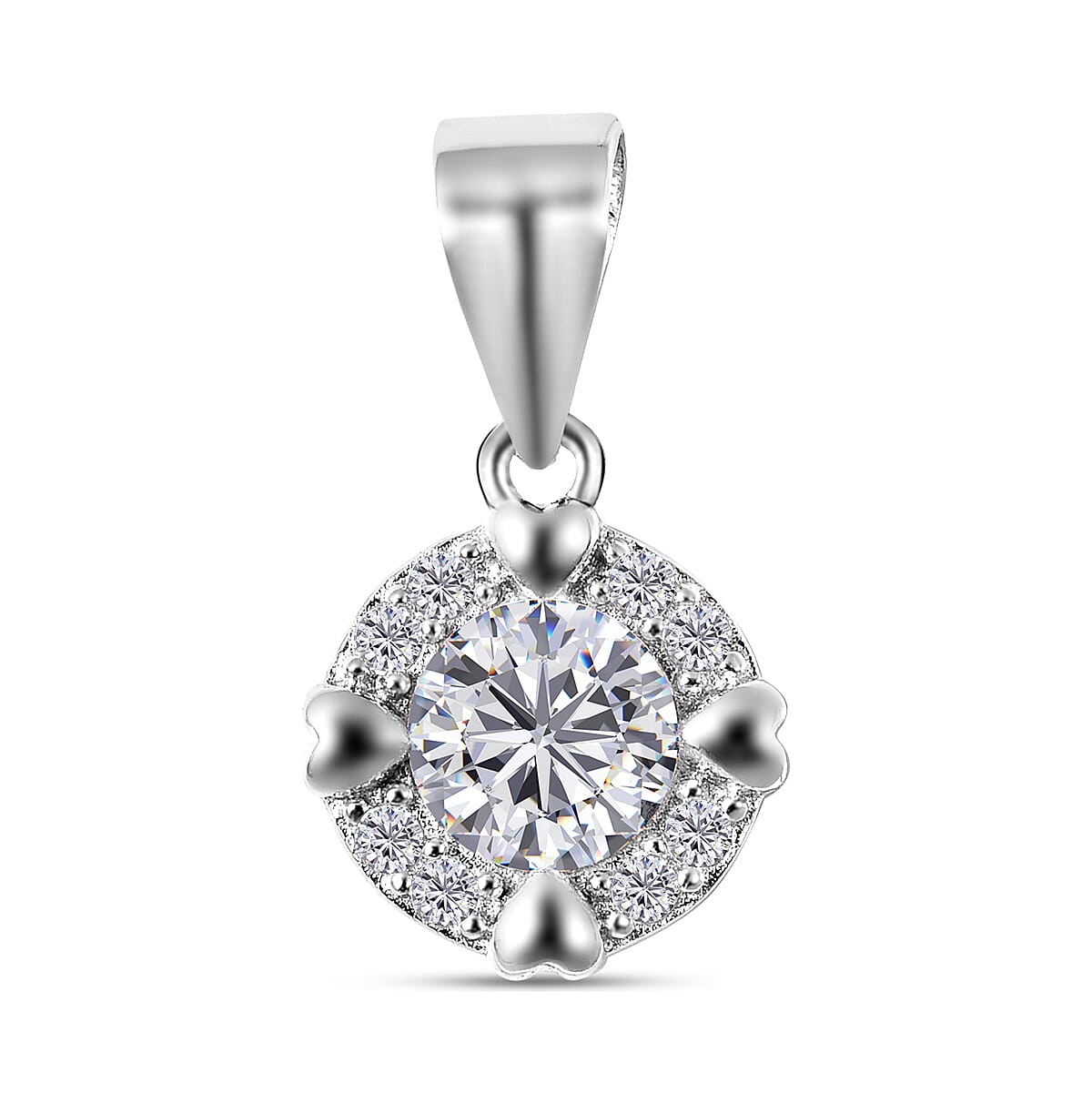 ELANZA Simulated Diamond Pendant in Rhodium Overlay Sterling Silver