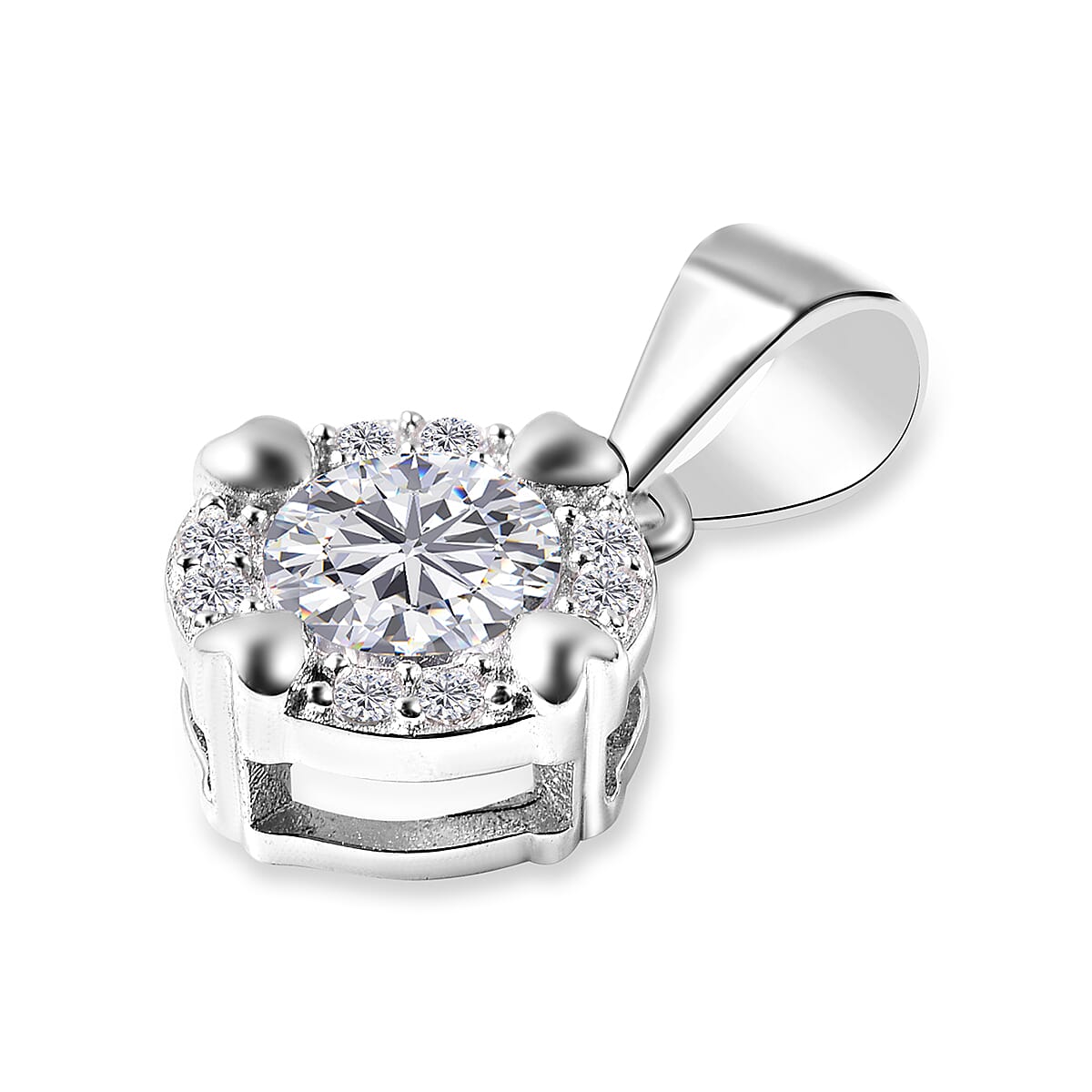 ELANZA Simulated Diamond Pendant in Rhodium Overlay Sterling Silver