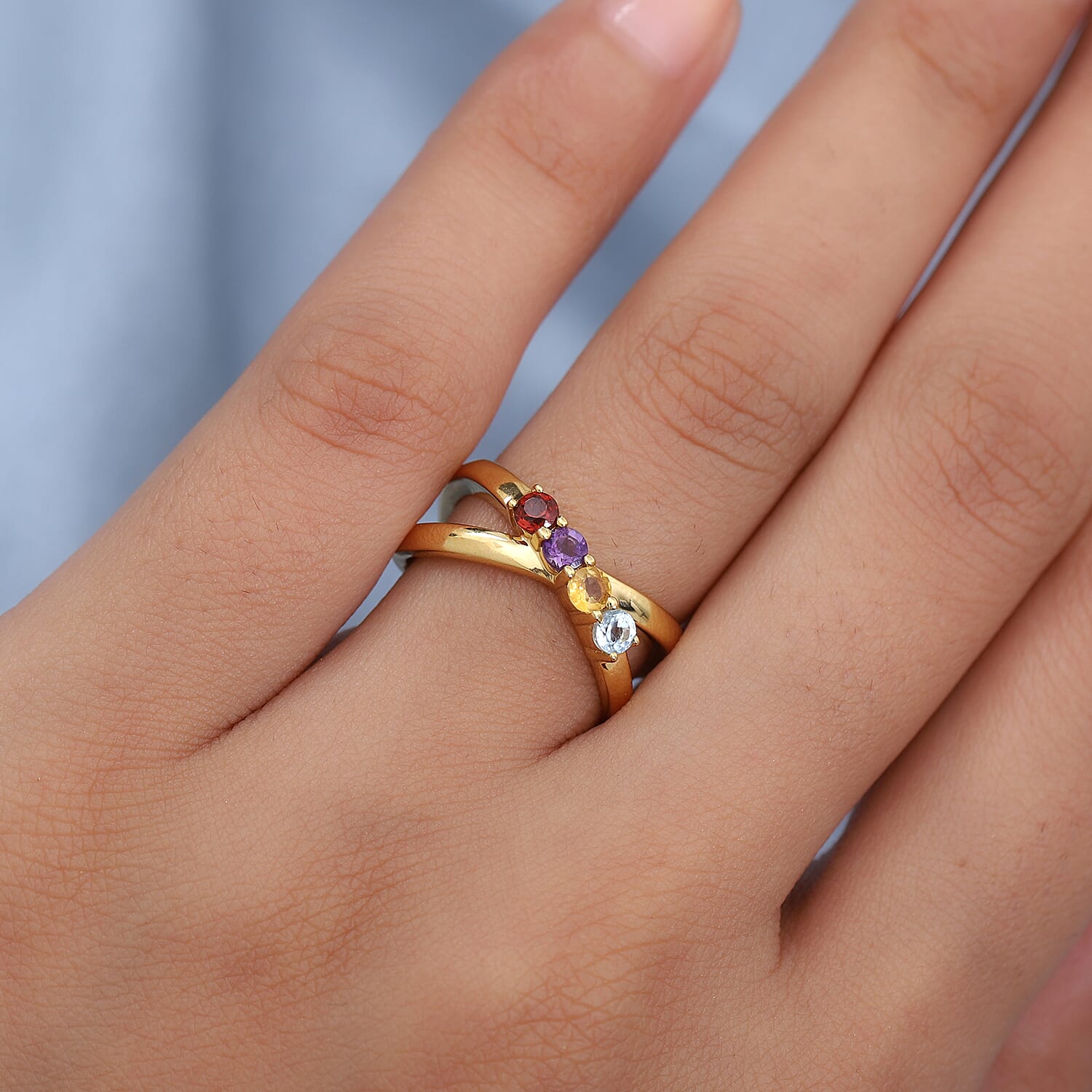 Multi Gem Ring Stone in 14K Gold Overlay Sterling Silver