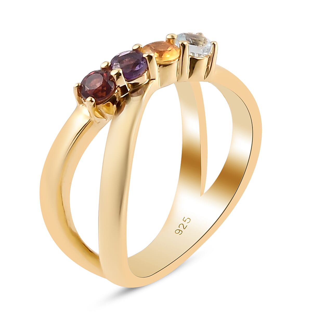 Multi Gem Ring Stone in 14K Gold Overlay Sterling Silver
