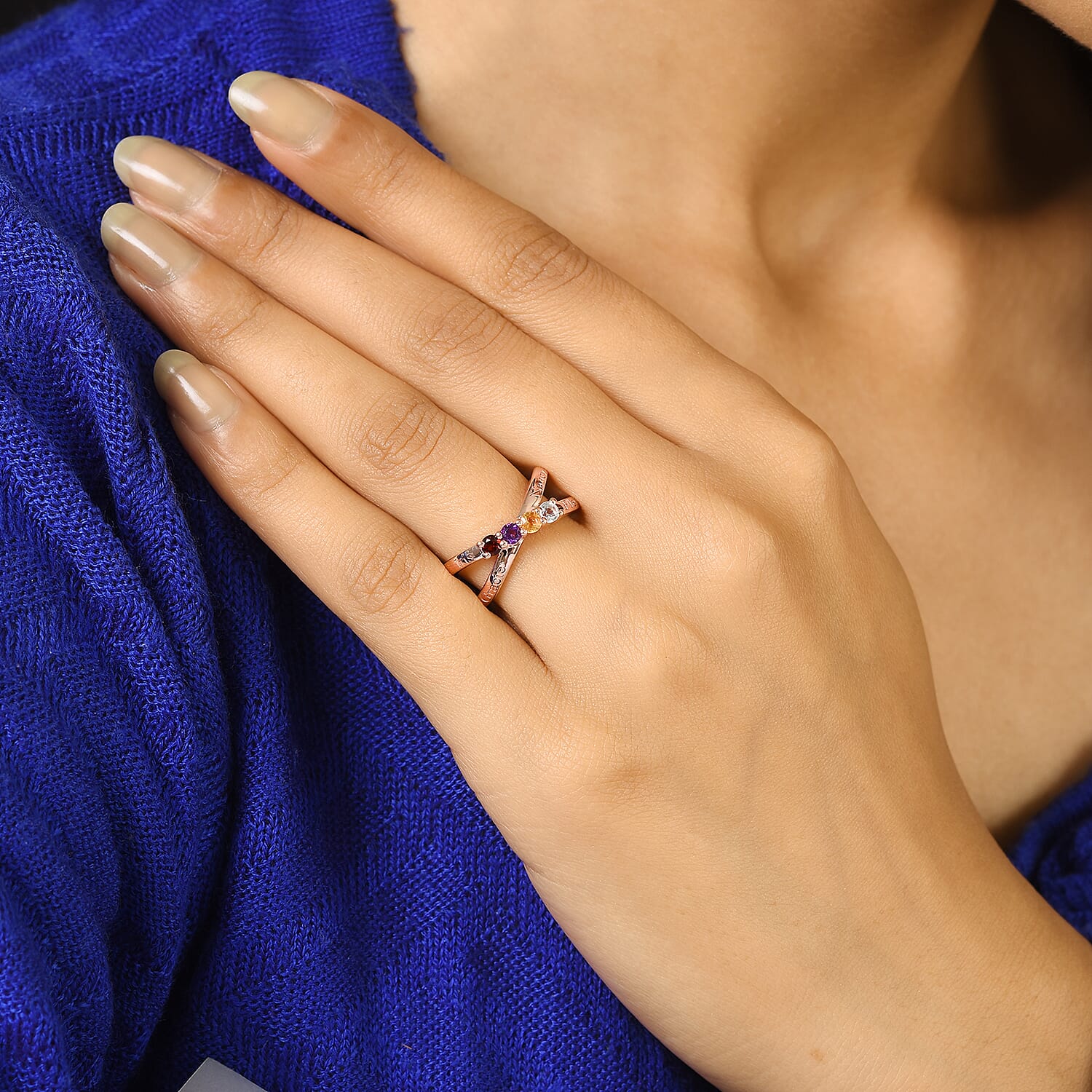 Multi Gem Ring Stone in Platinum Overlay Sterling Silver