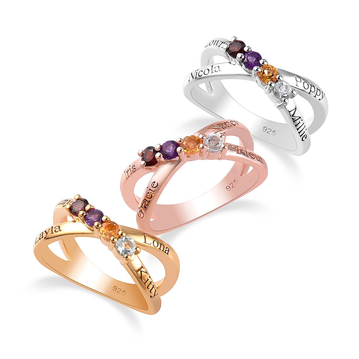 Multi Gem Ring Stone in Platinum Overlay Sterling Silver