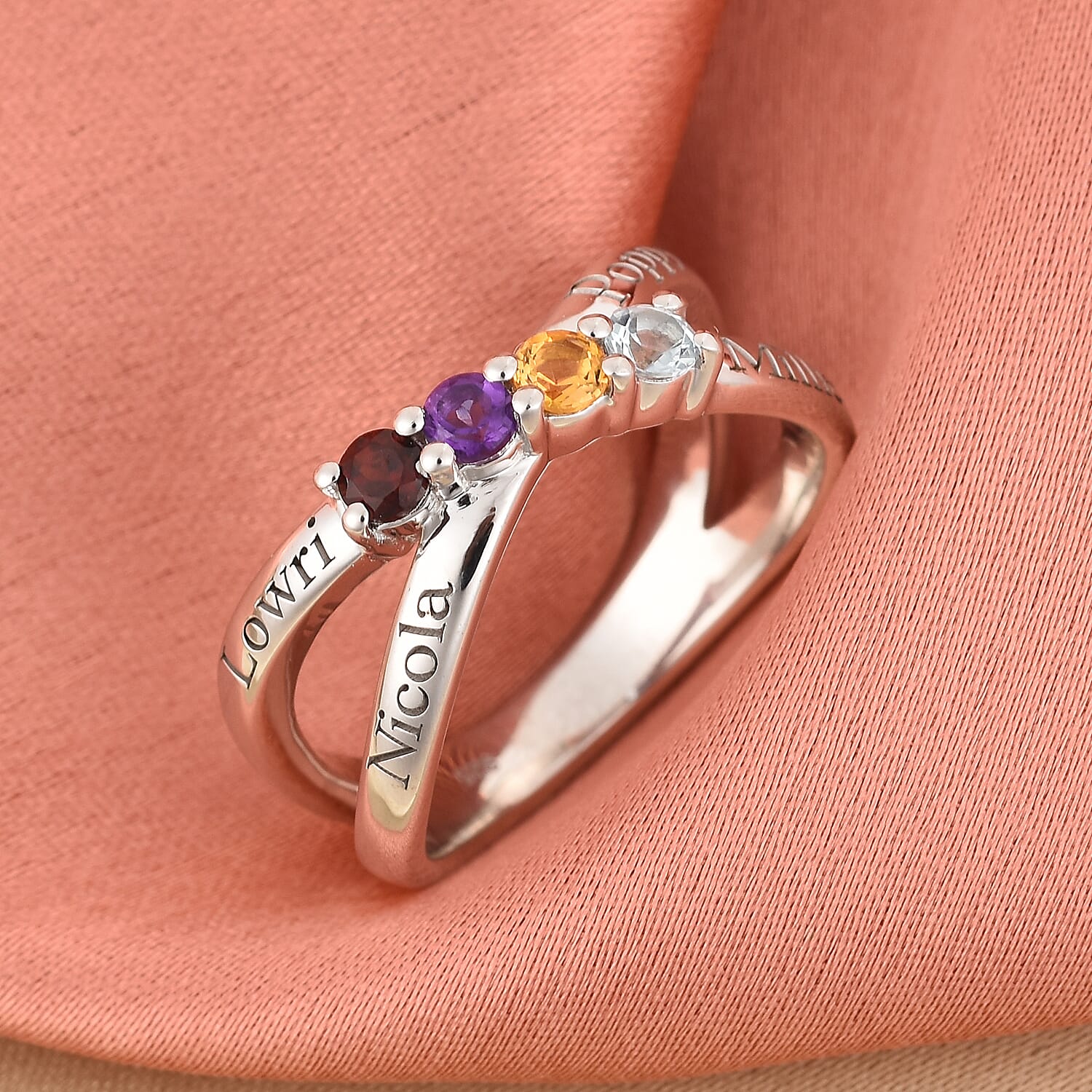 Multi Gem Ring Stone in Platinum Overlay Sterling Silver