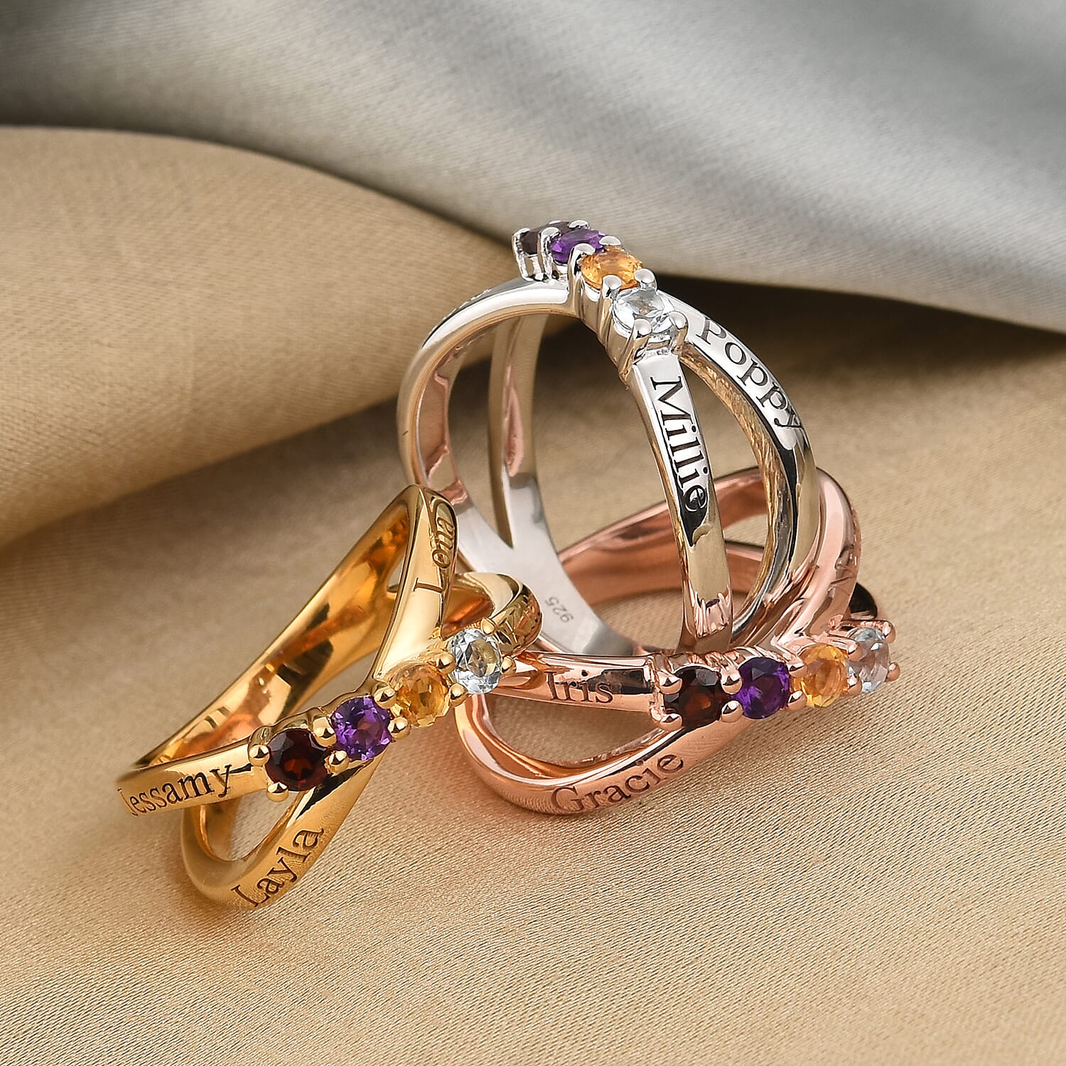 Multi Gem Ring Stone in Platinum Overlay Sterling Silver