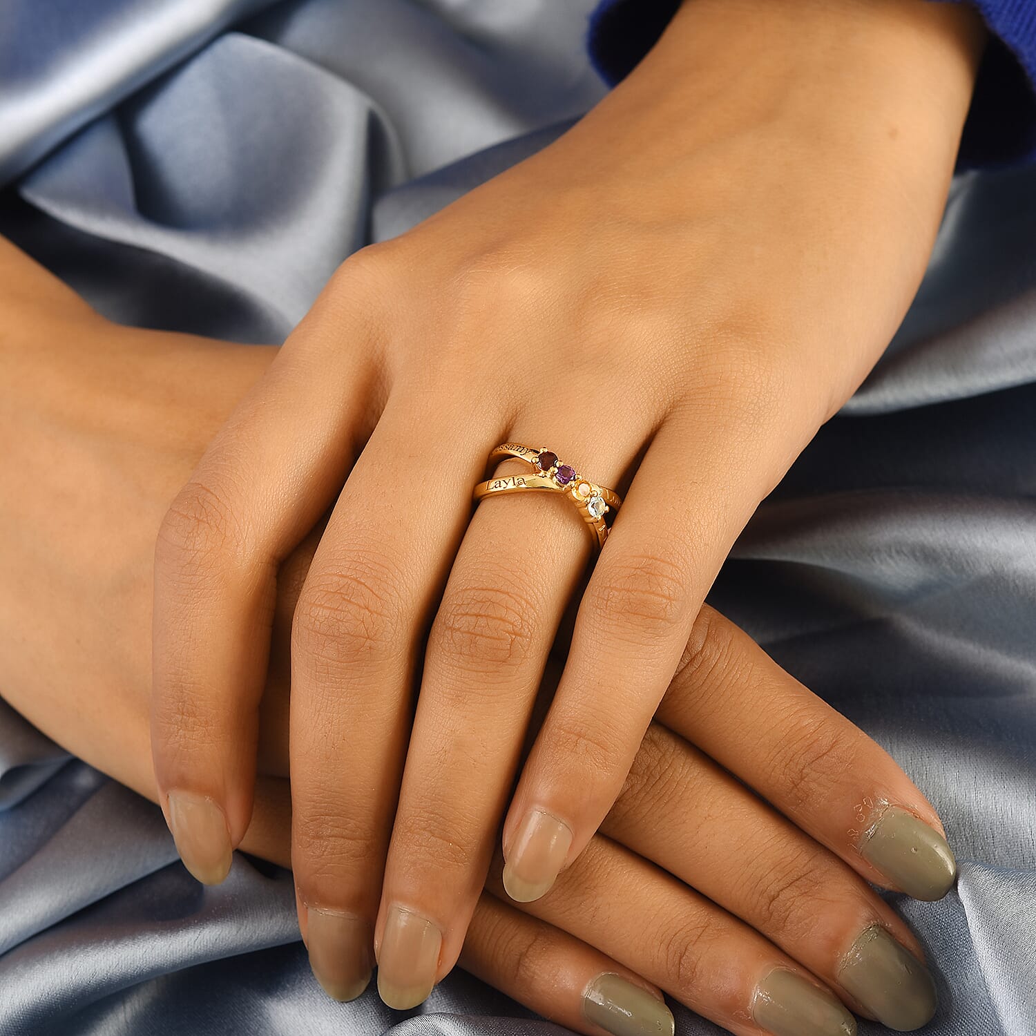 Multi Gem Ring Stone in Platinum Overlay Sterling Silver