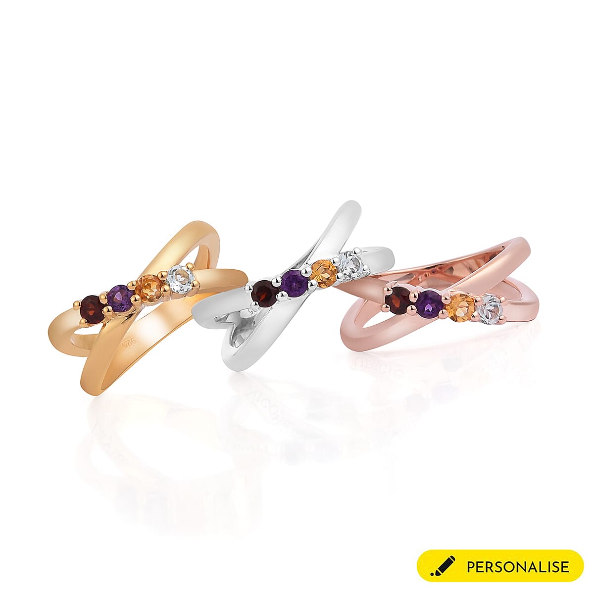 Multi Gem Ring Stone in Platinum Overlay Sterling Silver