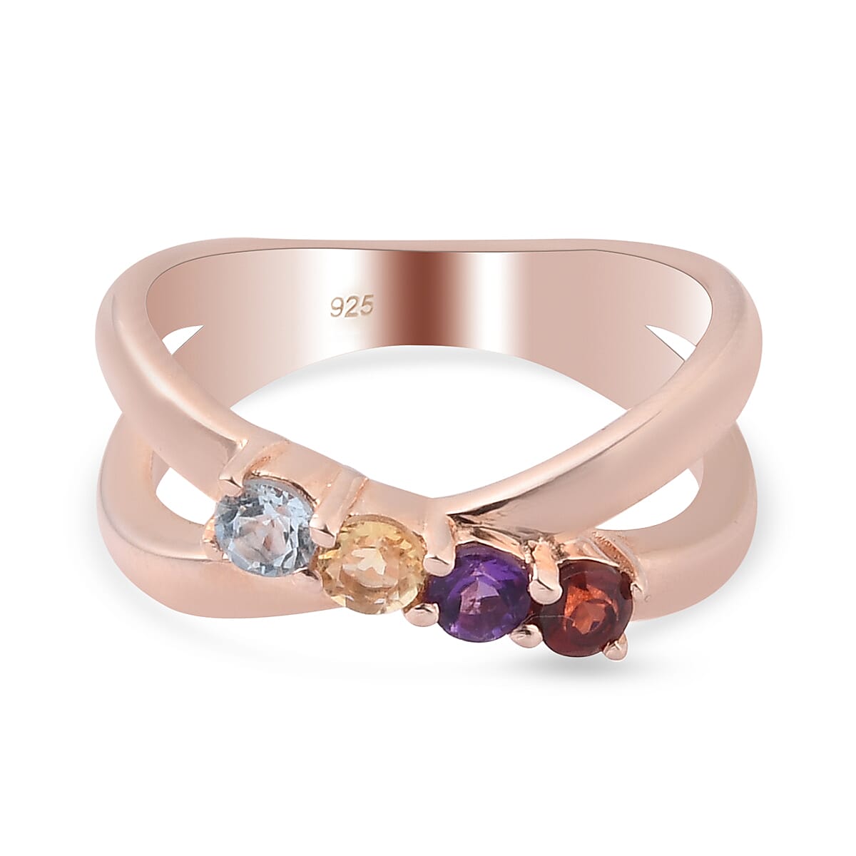 Multi Gem Ring Stone in Rose Gold Overlay Sterling Silver