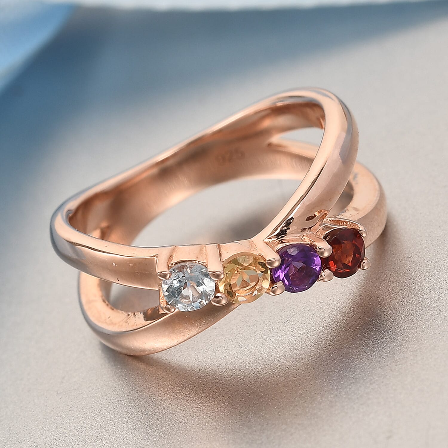 Multi Gem Ring Stone in Rose Gold Overlay Sterling Silver
