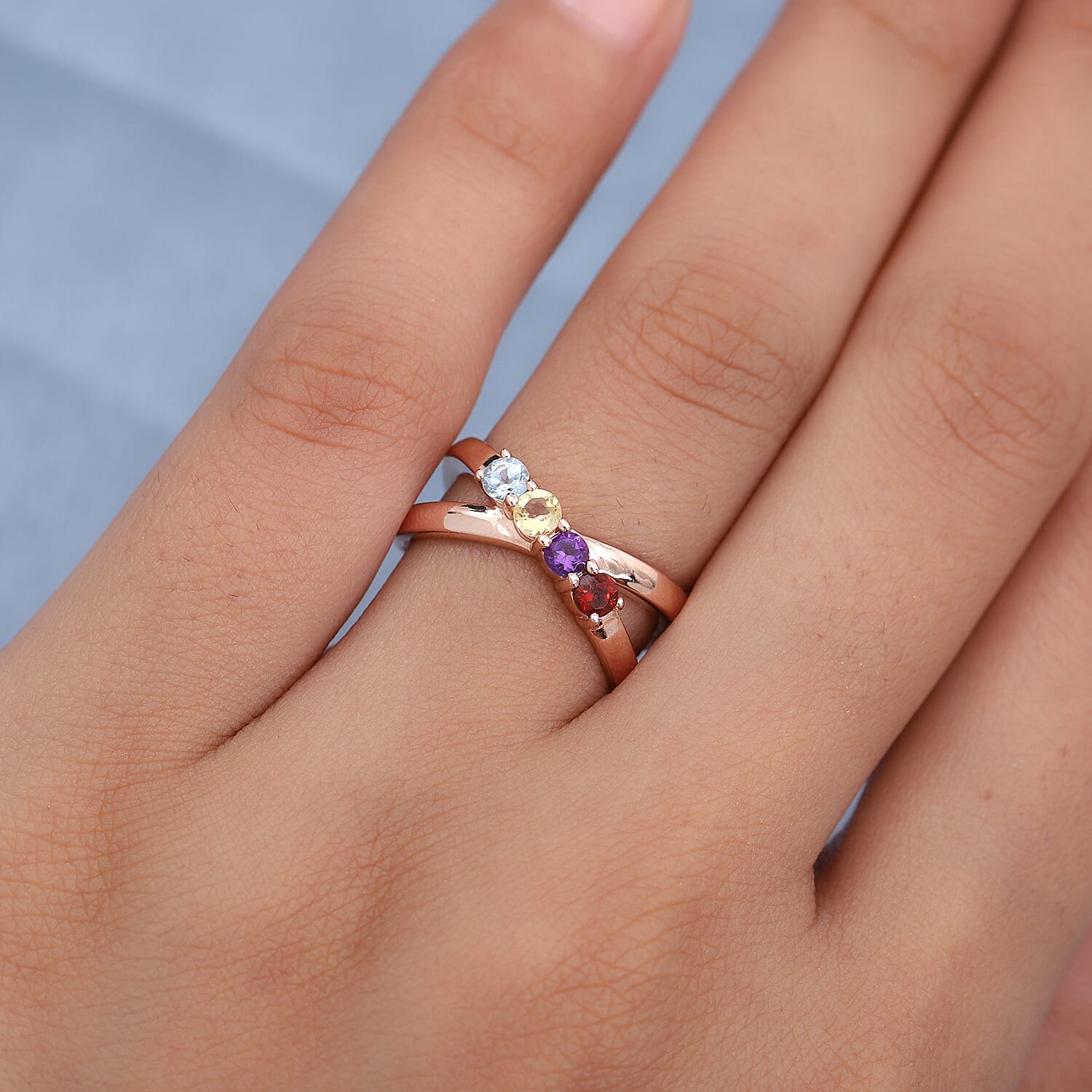 Multi Gem Ring Stone in Rose Gold Overlay Sterling Silver