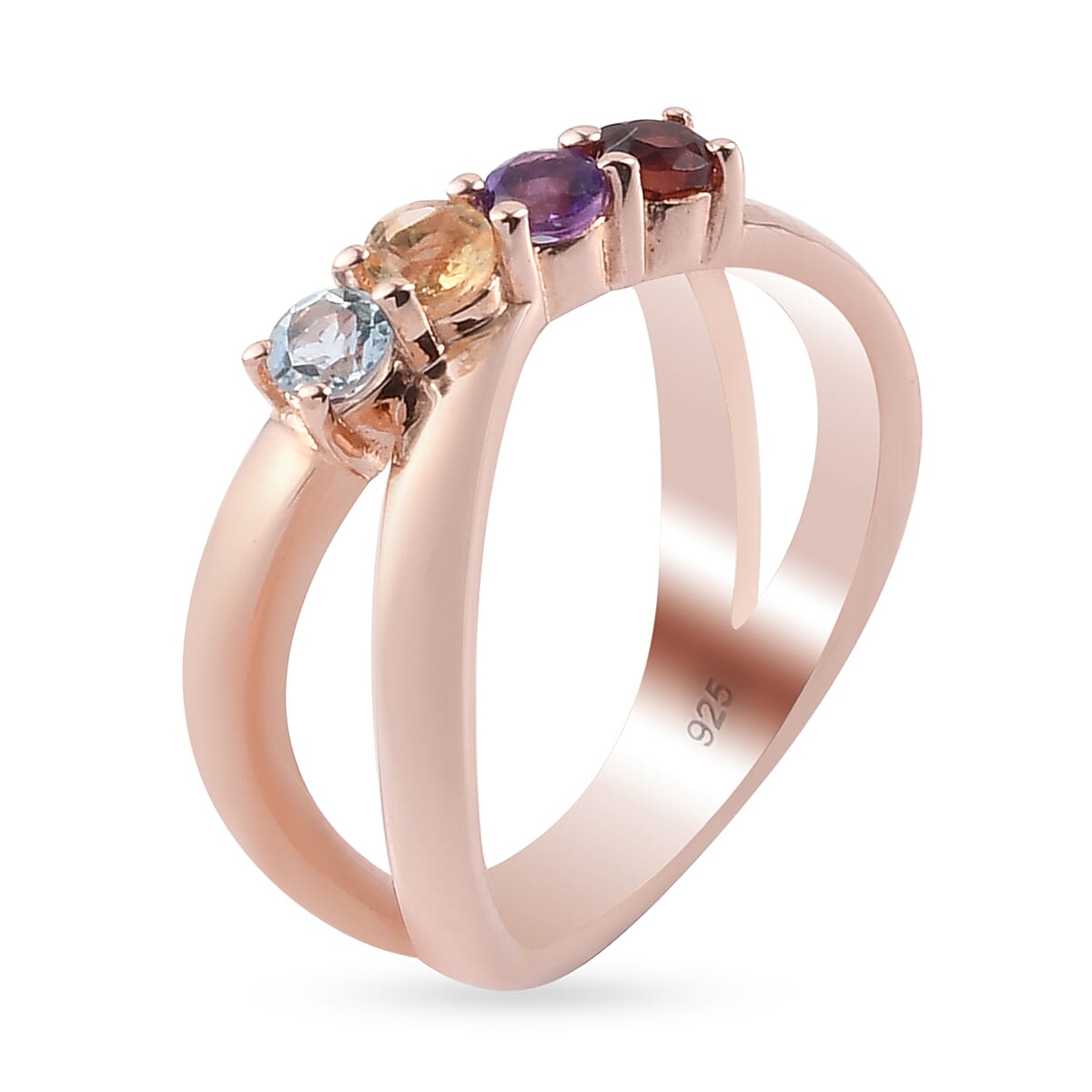 Multi Gem Ring Stone in Rose Gold Overlay Sterling Silver