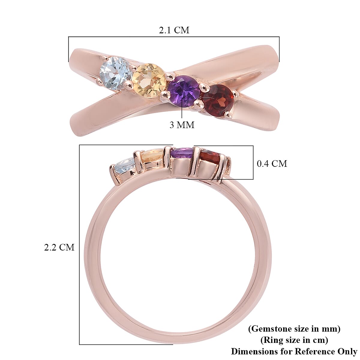 Multi Gem Ring Stone in Rose Gold Overlay Sterling Silver