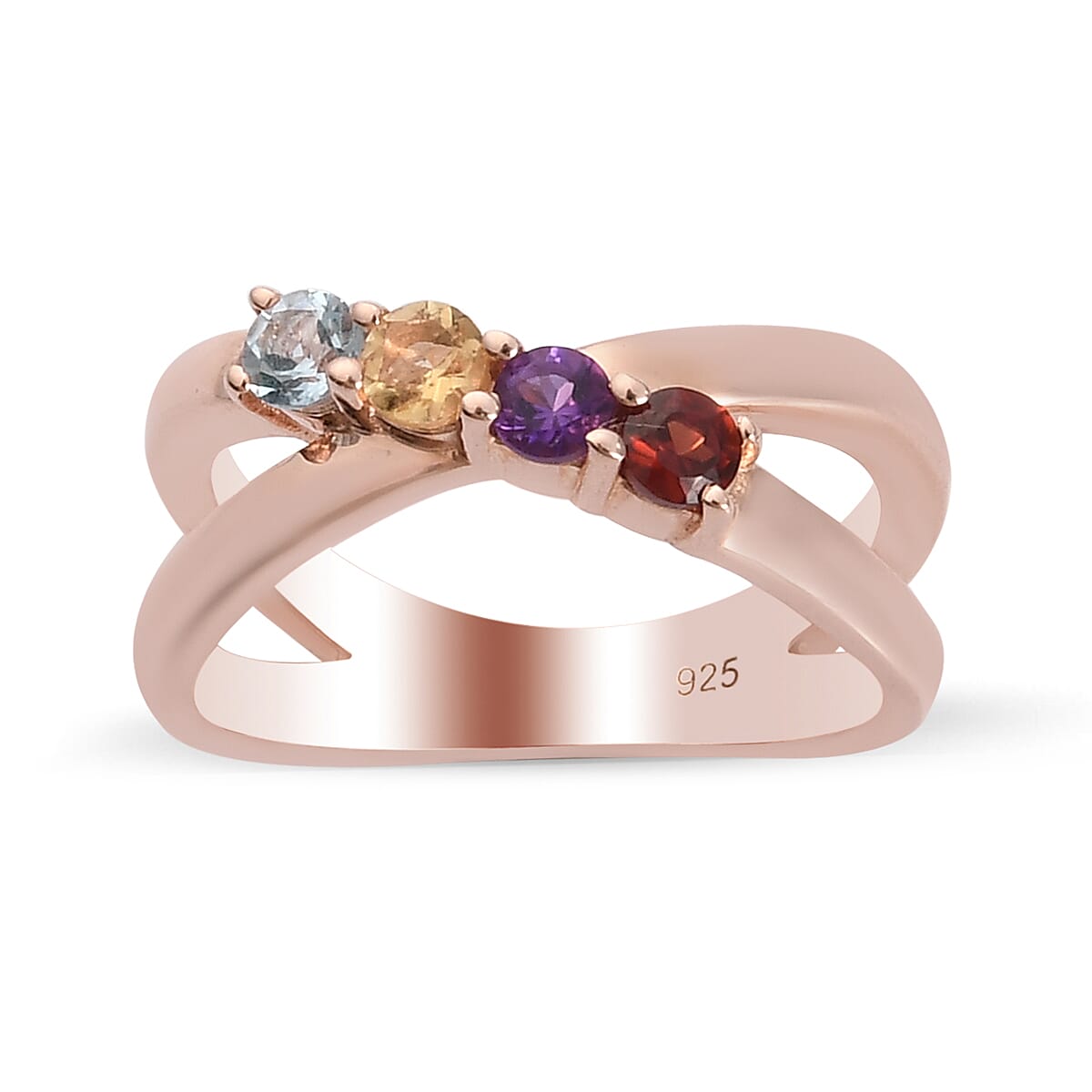 Multi Gem Ring Stone in Rose Gold Overlay Sterling Silver