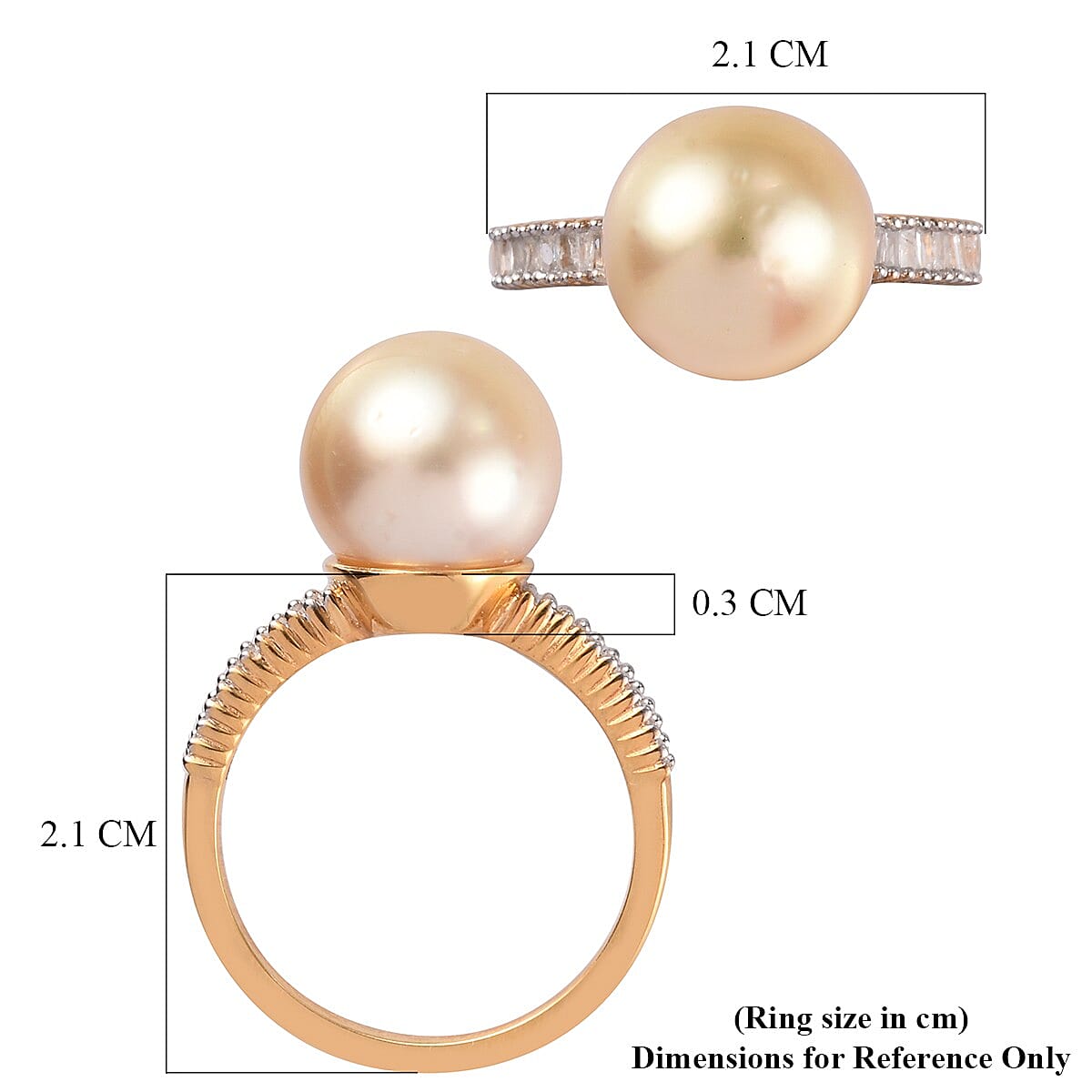 Golden South Sea Pearl and Diamond Ring in 14K Gold Overlay Sterling Silver