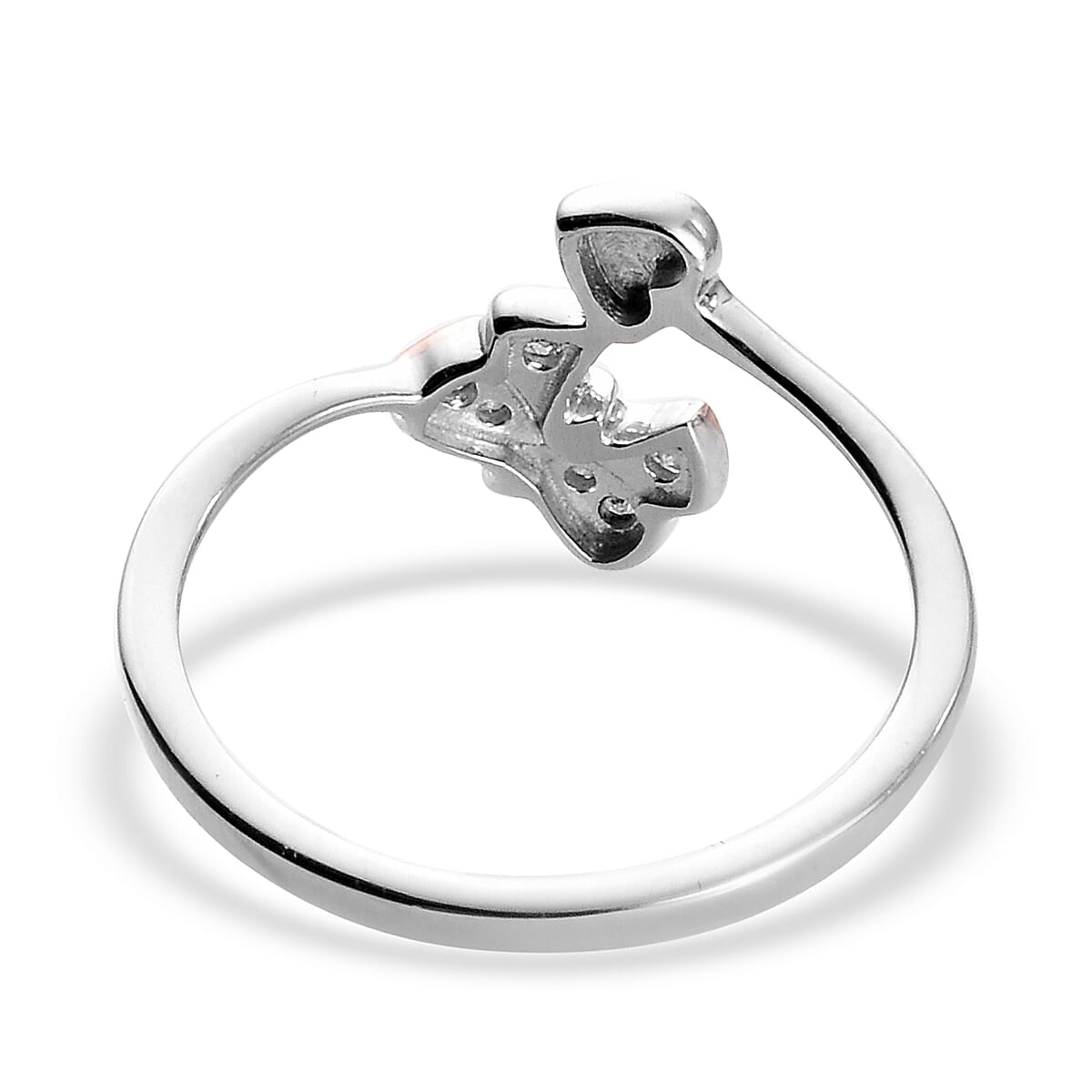 Diamond Bow and Heart Ring in Rose Gold and Platinum Overlay Sterling Silver