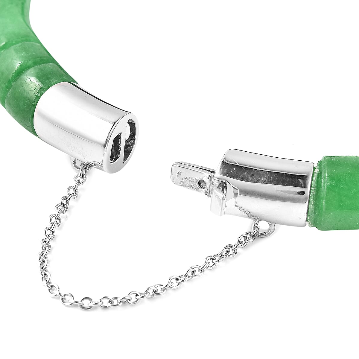 Green Jade Bamboo Bangle (Size 7.5) in Rhodium Overlay Sterling Silver 150.00 Ct.