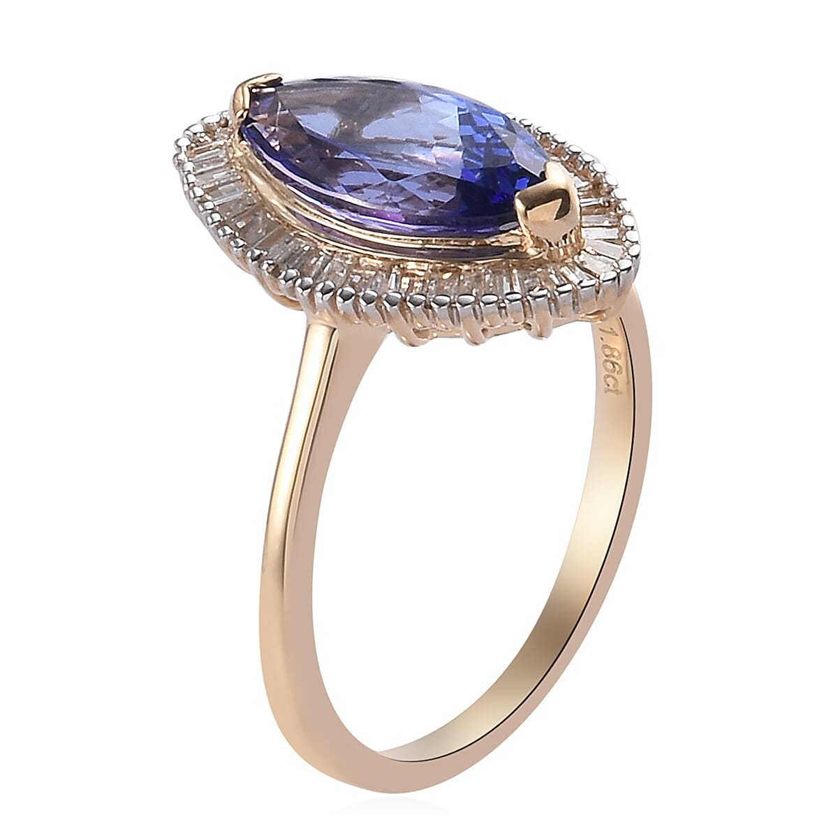 9K Yellow Gold AAA Tanzanite and Diamond Halo Ring 2.00 Ct.