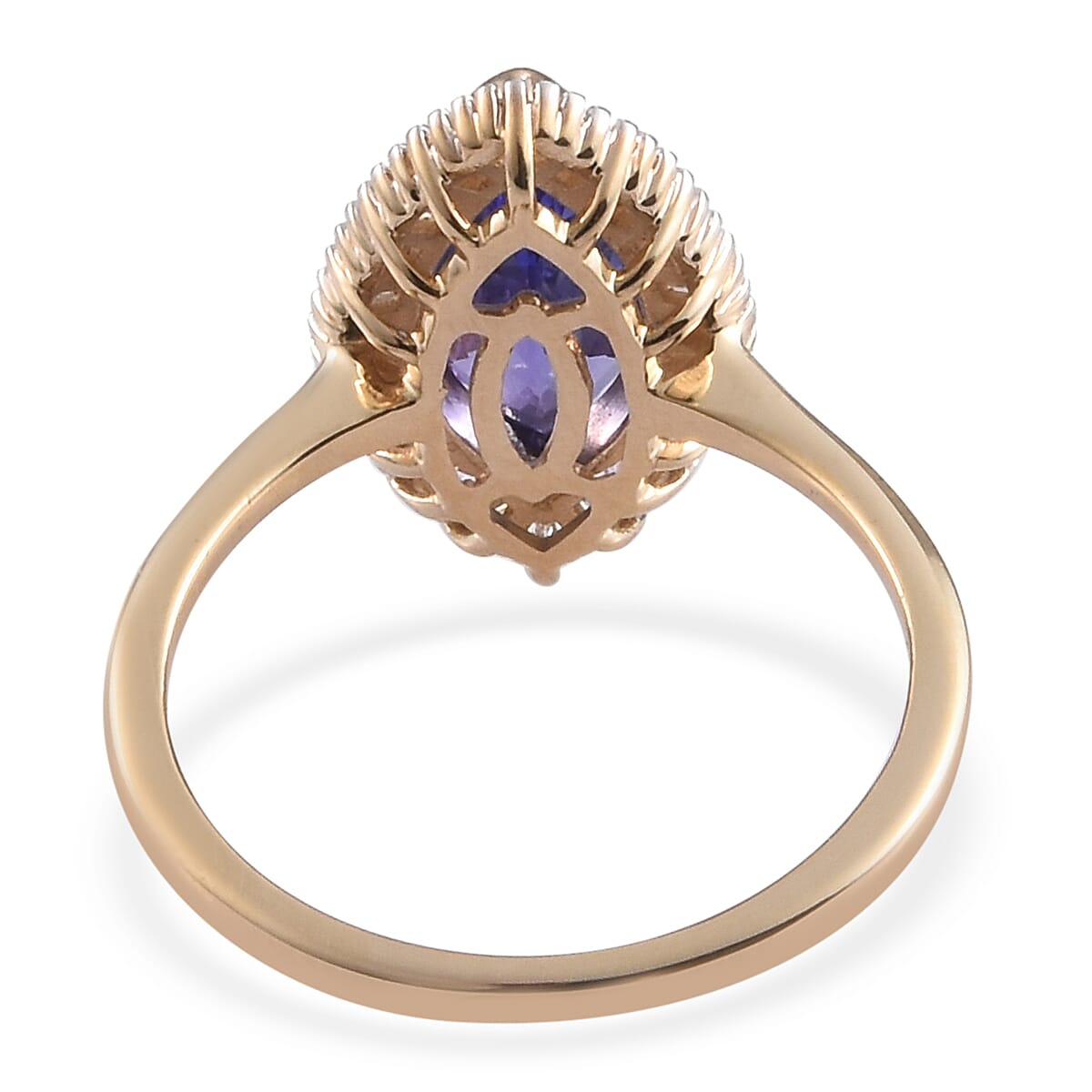 9K Yellow Gold AAA Tanzanite and Diamond Halo Ring 2.00 Ct.