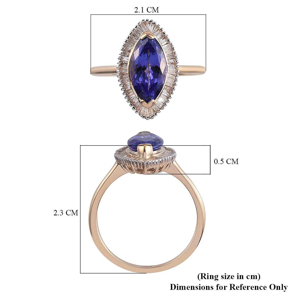 9K Yellow Gold AAA Tanzanite and Diamond Halo Ring 2.00 Ct.
