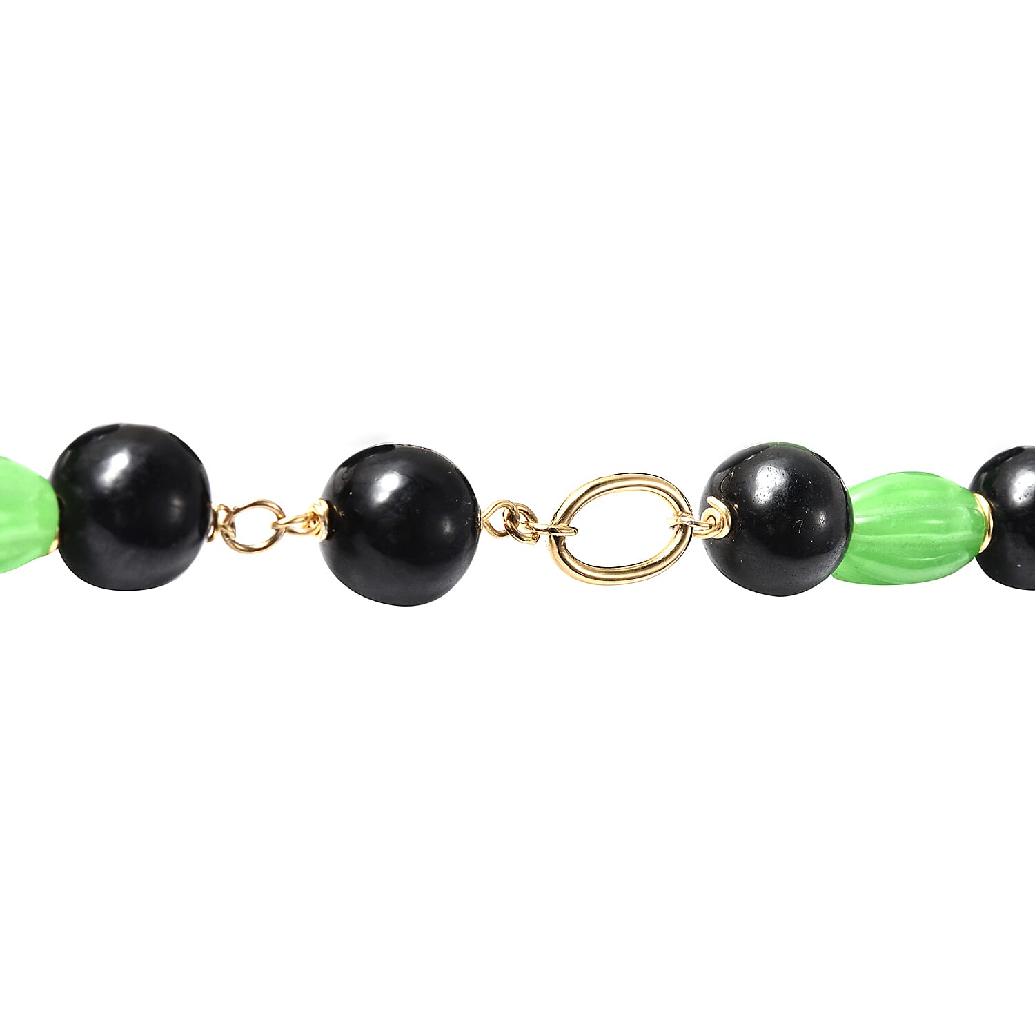 Black and Green Jadeite Jade Adjustable Necklace (Size 20) with Removable Pendant and Magentic Lock in Yellow Gold Overlay Sterling Silver 204.75 Ct.