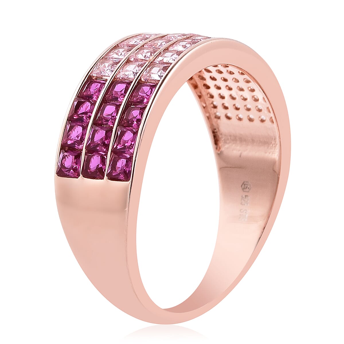 Lustro Stella - Simulated Pink Sapphire, Simulated Ruby and Simulated Diamond Multi Row Ring in Platinum Overlay Sterling Silver