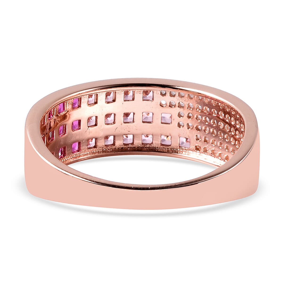 Lustro Stella - Simulated Pink Sapphire, Simulated Ruby and Simulated Diamond Multi Row Ring in Platinum Overlay Sterling Silver