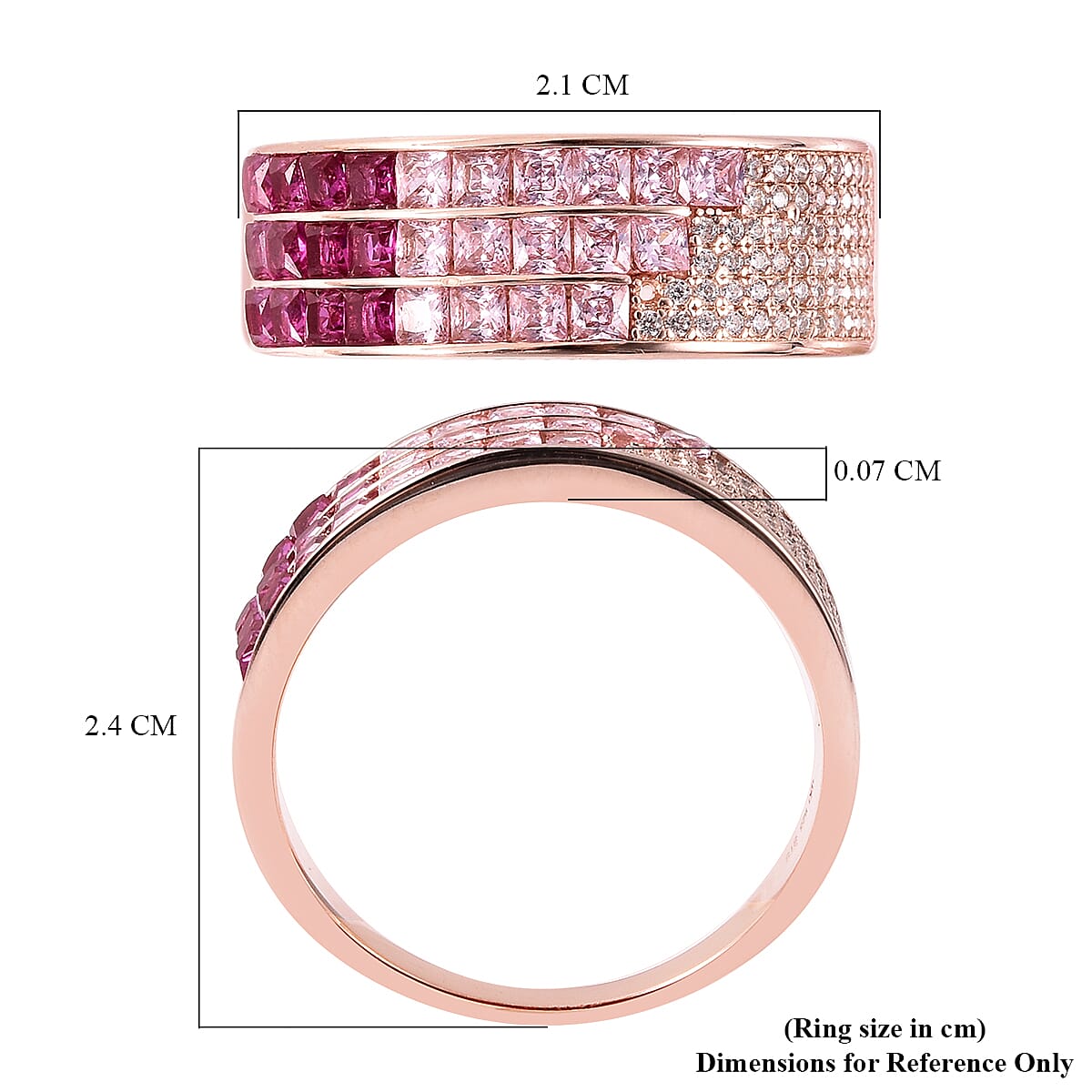 Lustro Stella - Simulated Pink Sapphire, Simulated Ruby and Simulated Diamond Multi Row Ring in Platinum Overlay Sterling Silver