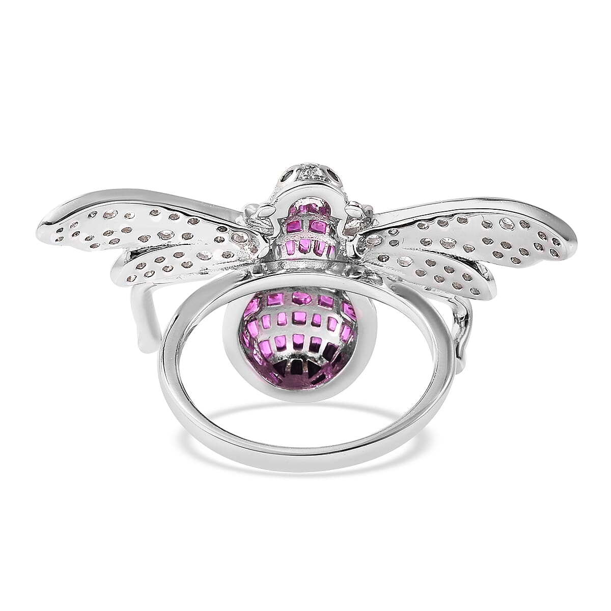Lustro Stella - Simulated Ruby, Simulated Diamond and Simulated Emerald Bee Ring in Platinum Overlay Sterling Silver