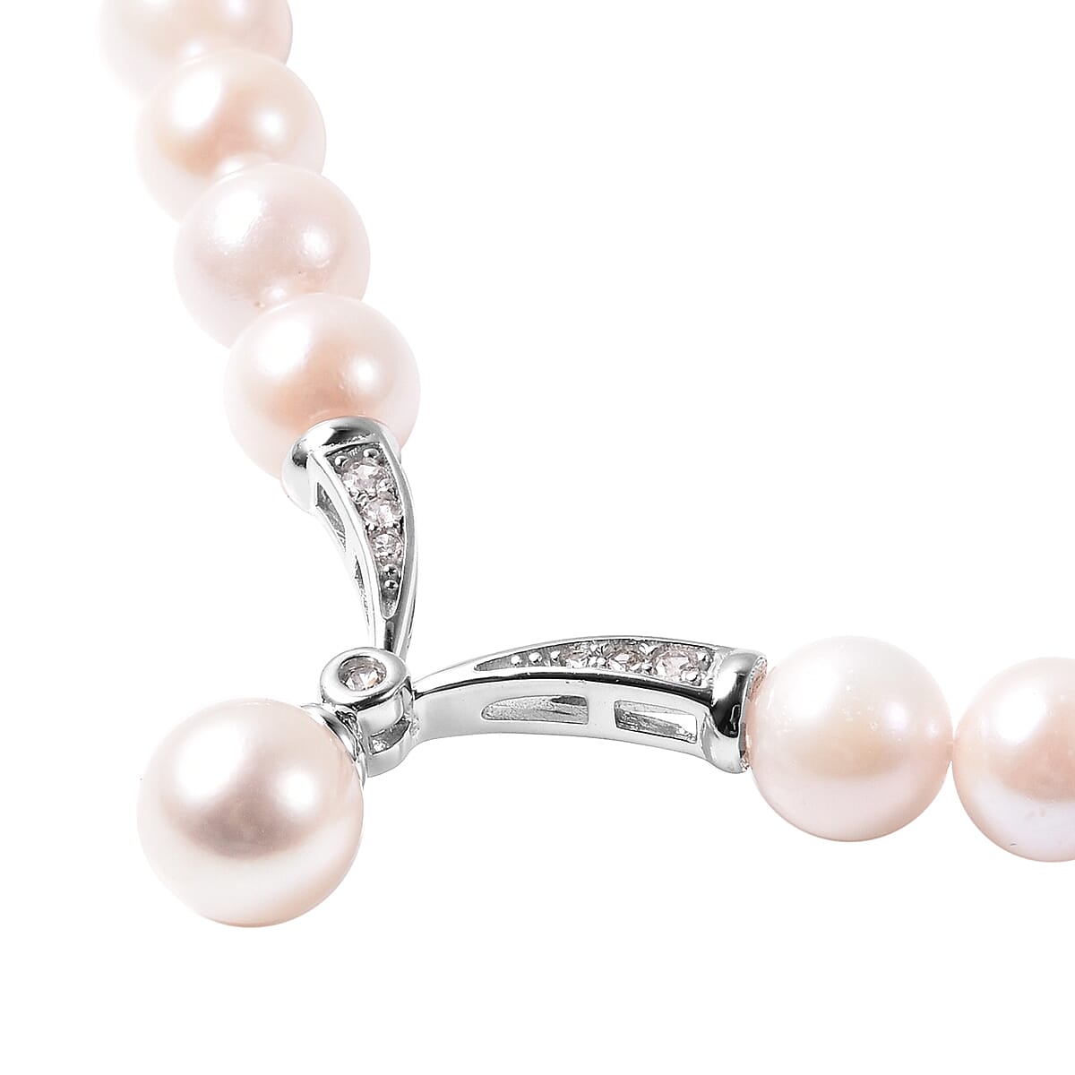 Designer Inspired 9K White Gold Japanese Akoya Pearl and Natural Cambodian Zircon Necklace (Size 20)