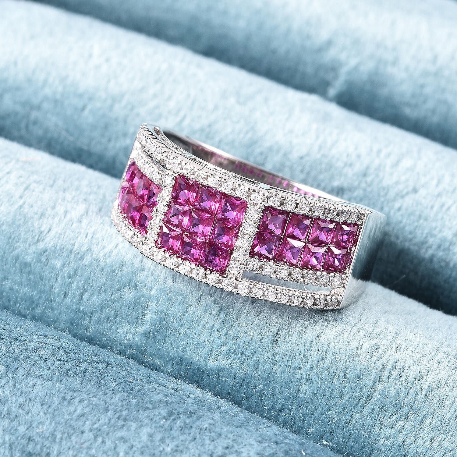 Lustro Stella - Simulated Ruby and Simulated Diamond Ring in Platinum Overlay Sterling Silver