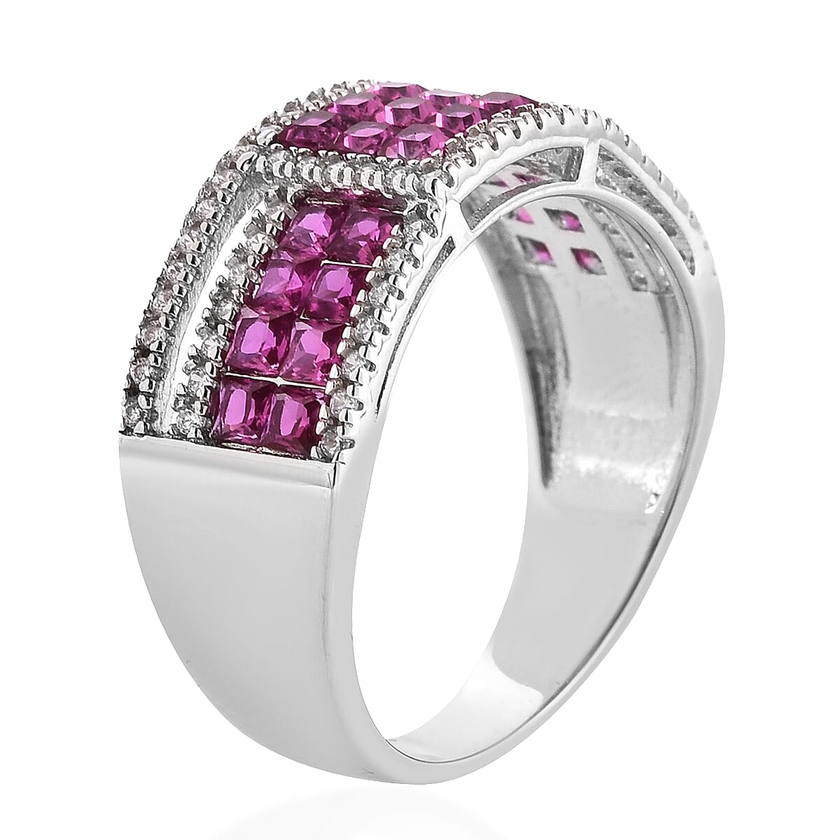 Lustro Stella - Simulated Ruby and Simulated Diamond Ring in Platinum Overlay Sterling Silver