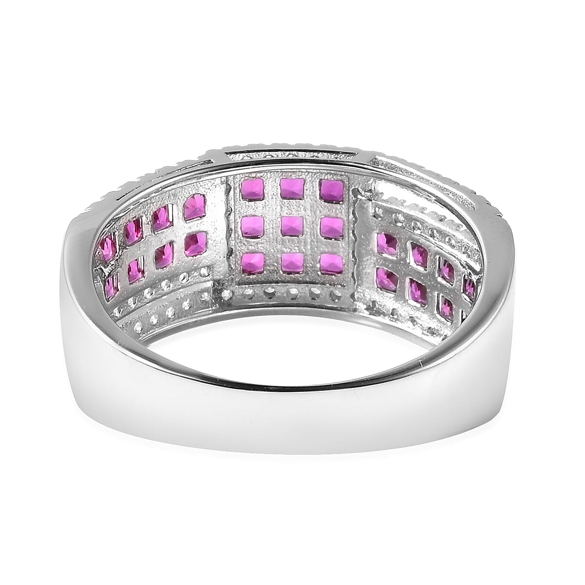 Lustro Stella - Simulated Ruby and Simulated Diamond Ring in Platinum Overlay Sterling Silver