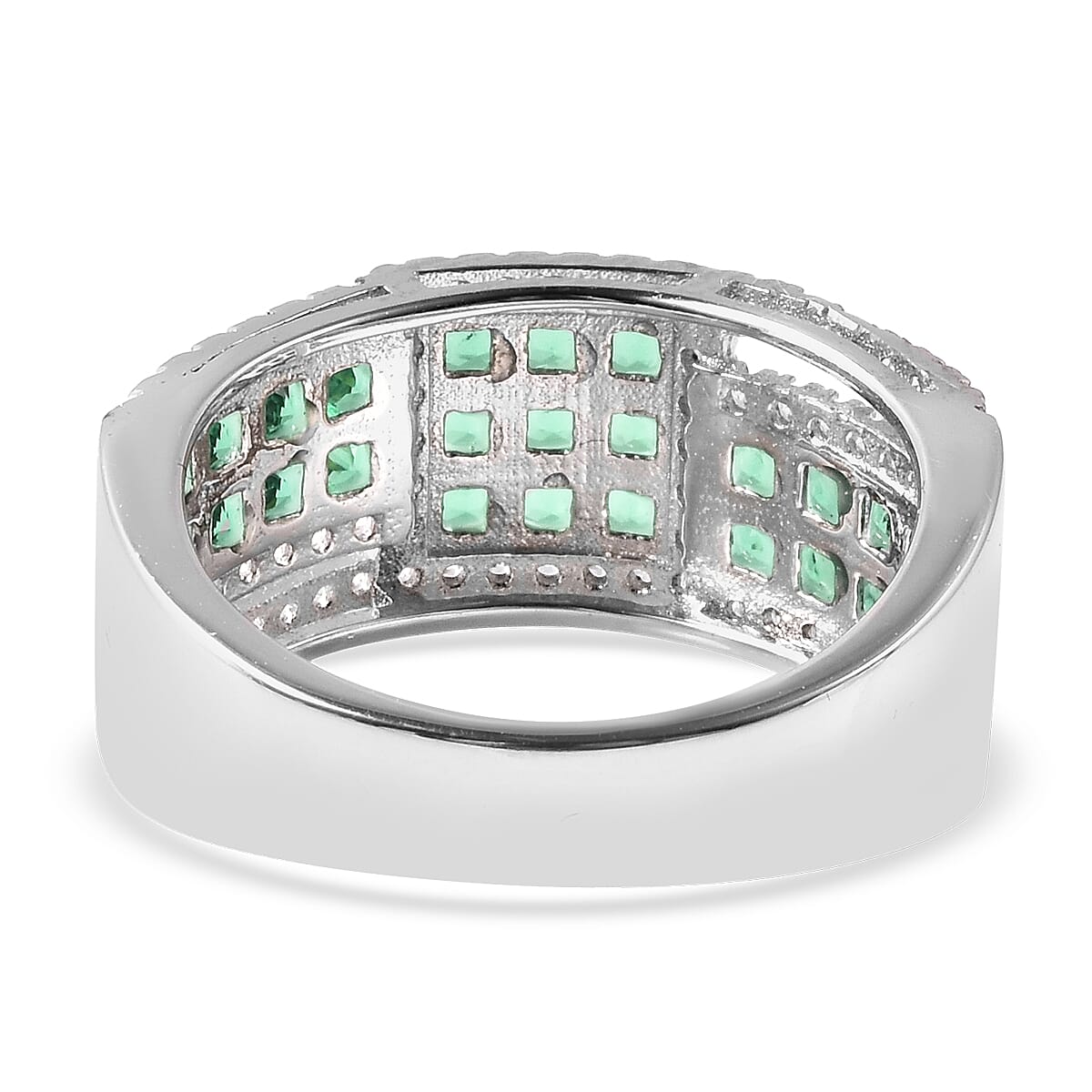 Lustro Stella - Simulated Emerald and Simulated Diamond Ring in Platinum Overlay Sterling Silver