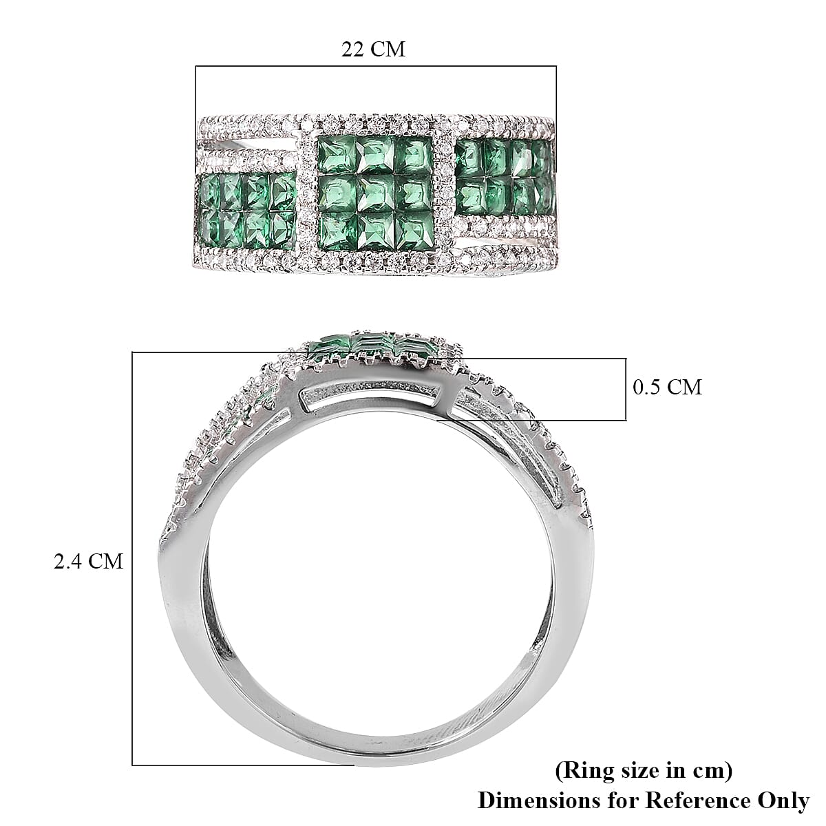 Lustro Stella - Simulated Emerald and Simulated Diamond Ring in Platinum Overlay Sterling Silver